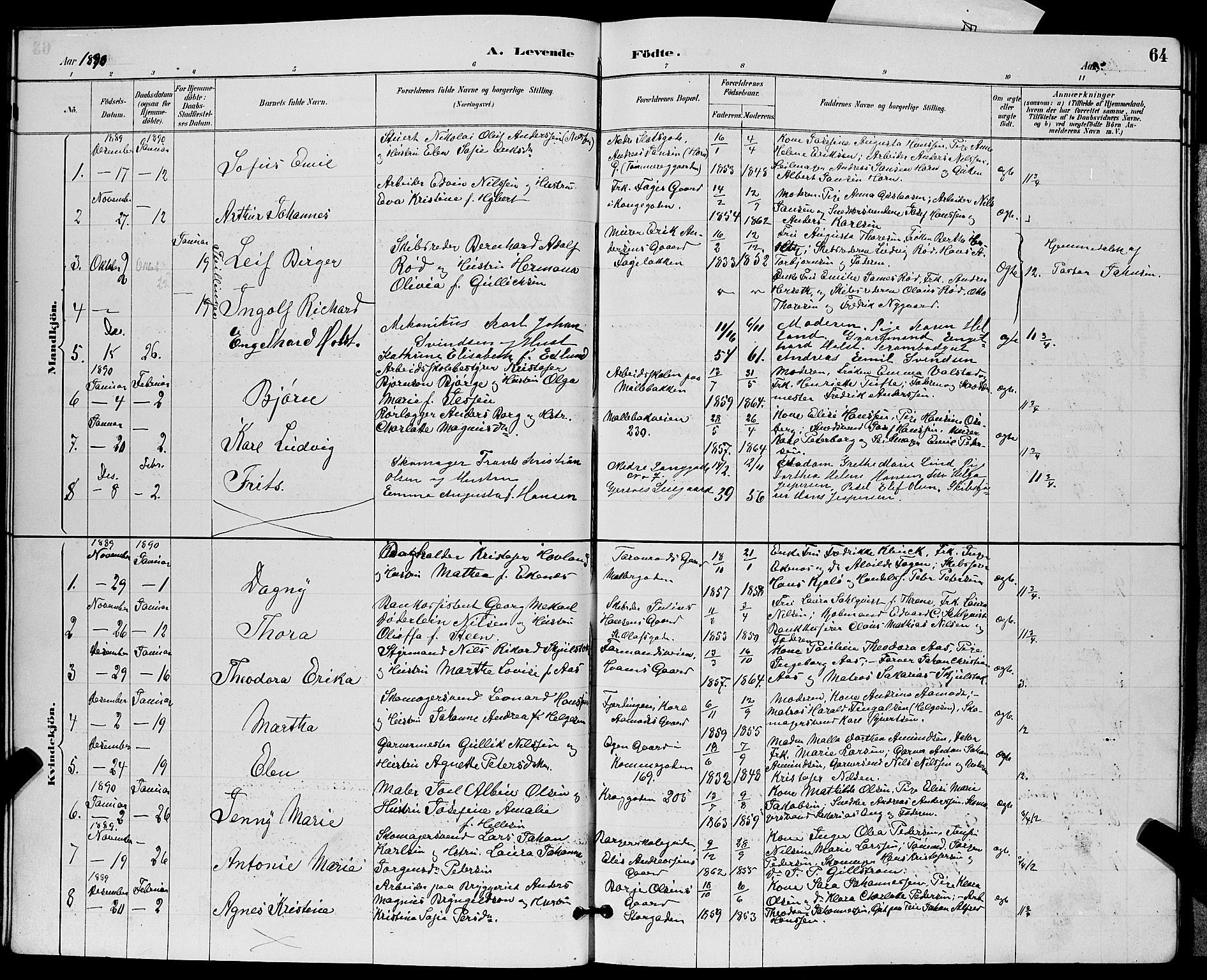 Tønsberg kirkebøker, AV/SAKO-A-330/G/Ga/L0006: Klokkerbok nr. 6, 1885-1895, s. 64