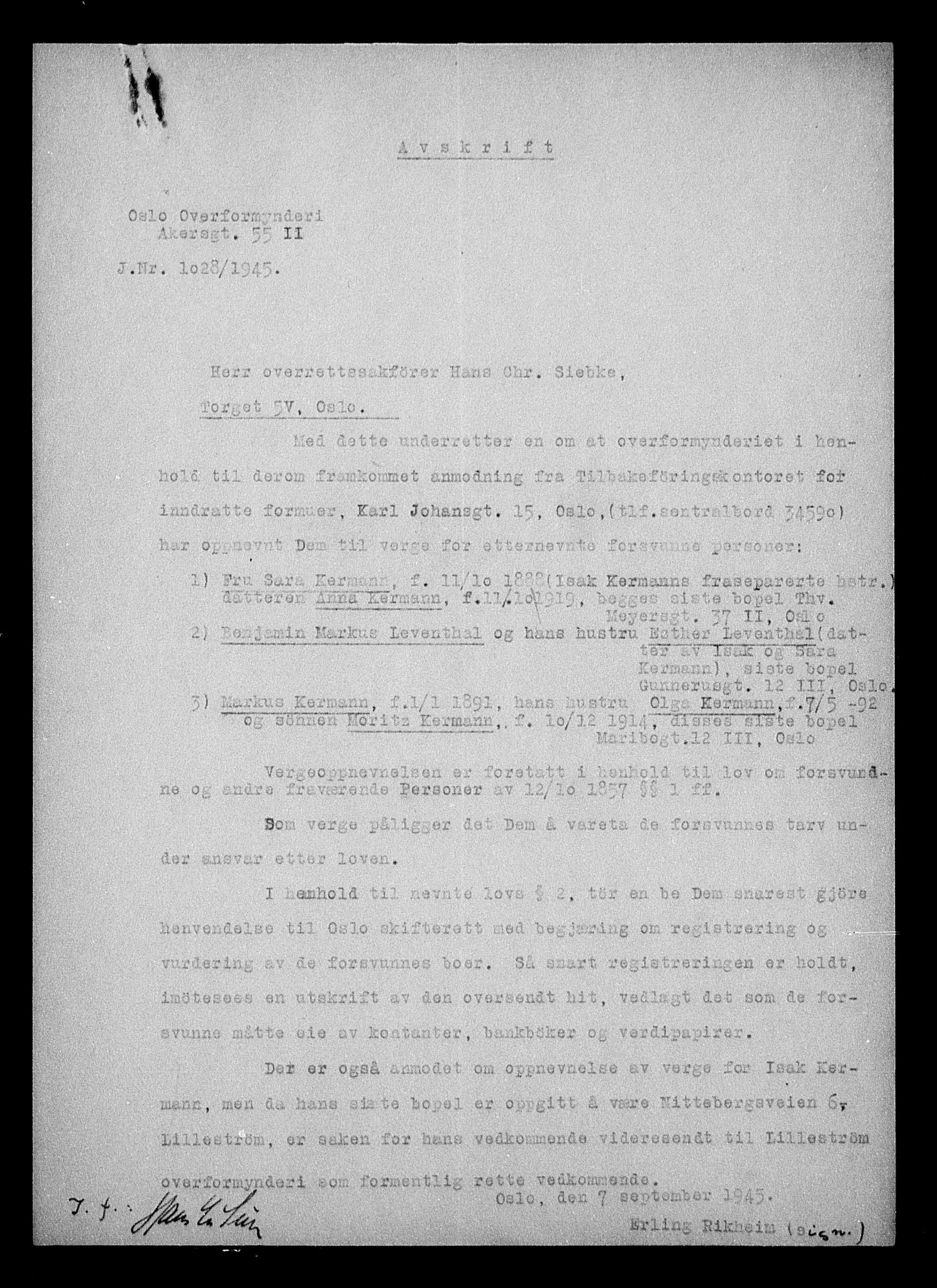 Justisdepartementet, Tilbakeføringskontoret for inndratte formuer, AV/RA-S-1564/H/Hc/Hcc/L0951: --, 1945-1947, s. 16