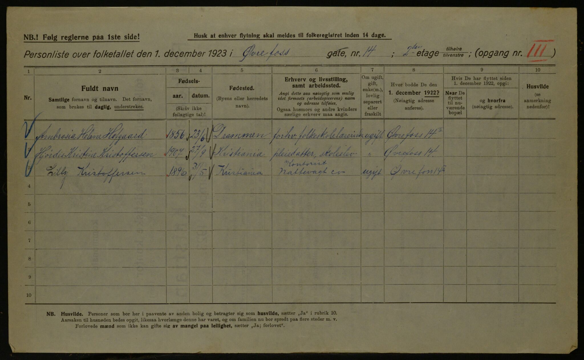 OBA, Kommunal folketelling 1.12.1923 for Kristiania, 1923, s. 143033