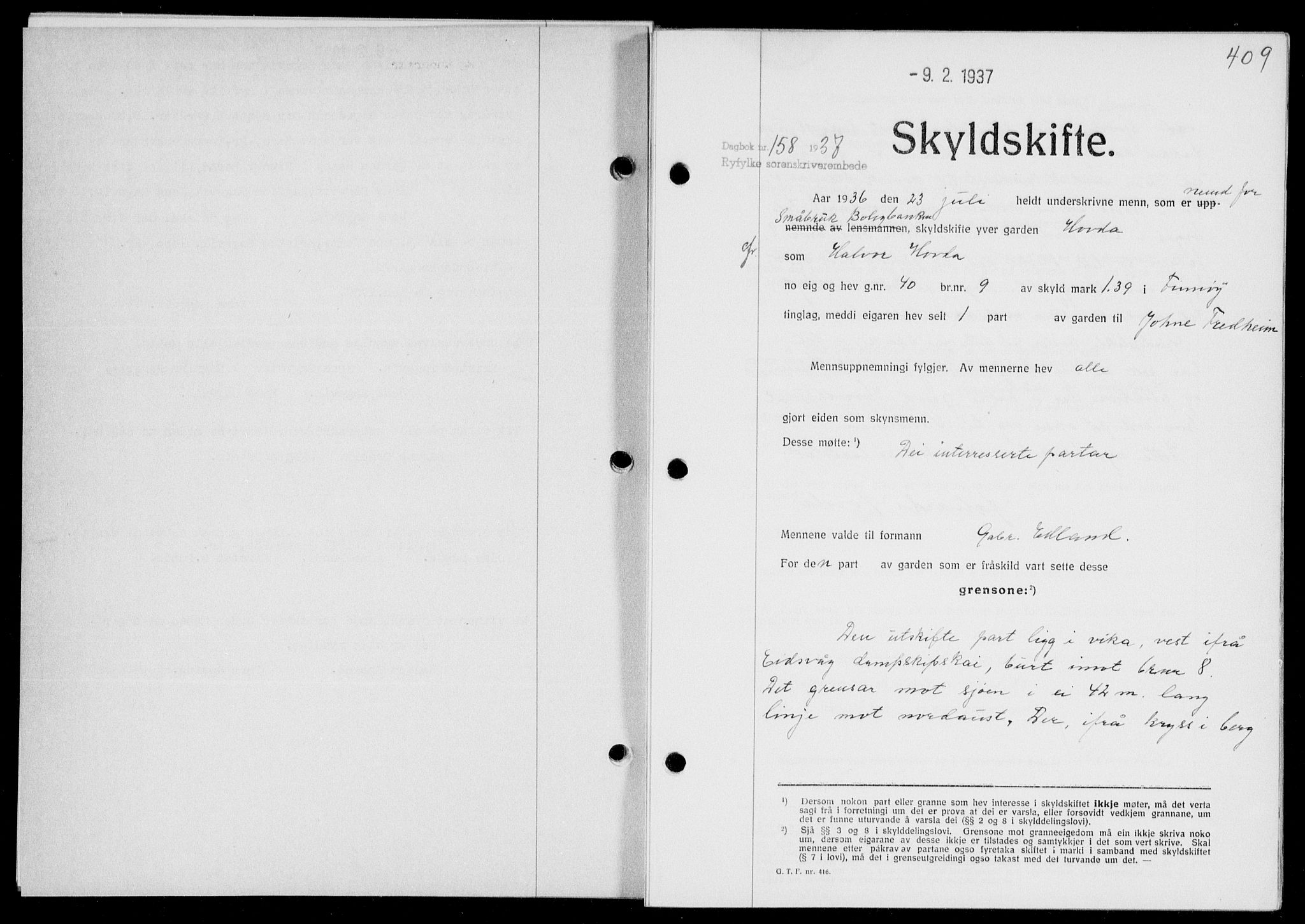 Ryfylke tingrett, SAST/A-100055/001/II/IIB/L0074: Pantebok nr. 53, 1936-1937, Dagboknr: 158/1937