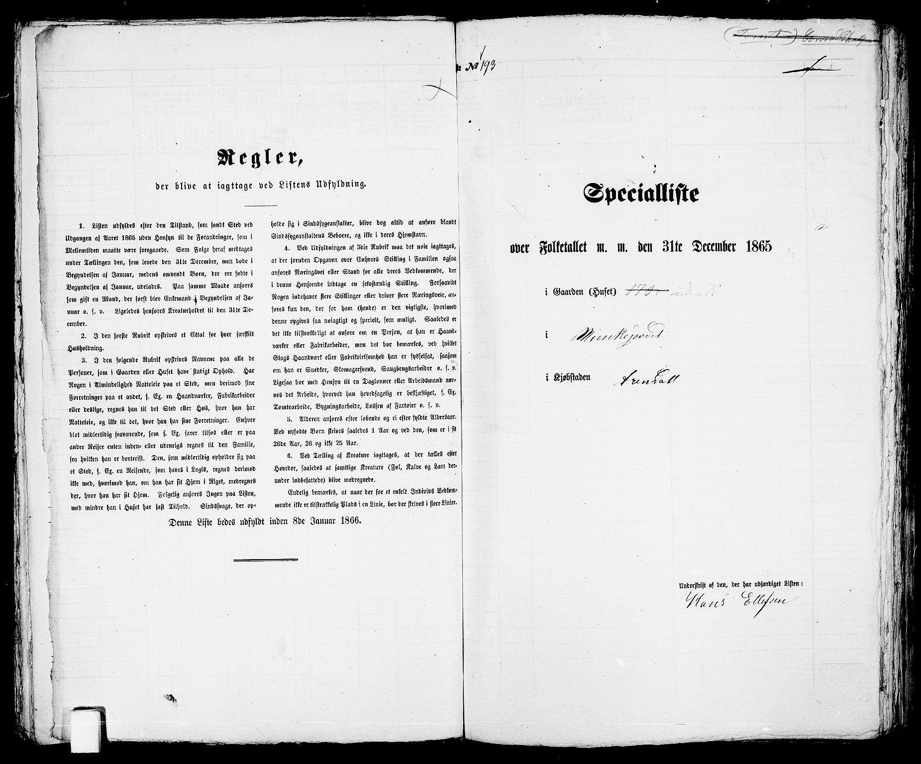 RA, Folketelling 1865 for 0903P Arendal prestegjeld, 1865, s. 393