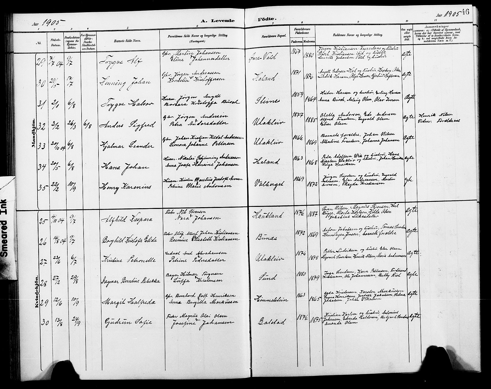 Ministerialprotokoller, klokkerbøker og fødselsregistre - Nordland, AV/SAT-A-1459/881/L1168: Klokkerbok nr. 881C05, 1900-1911, s. 46