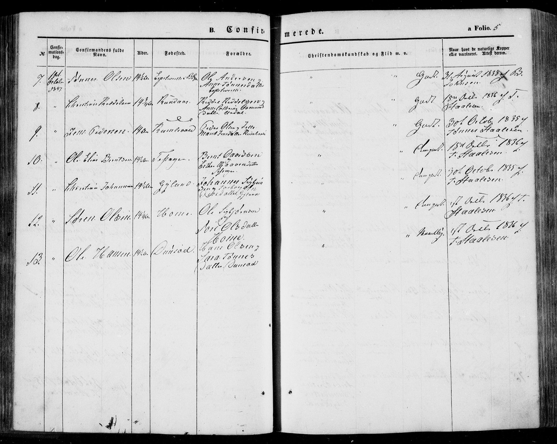 Bakke sokneprestkontor, AV/SAK-1111-0002/F/Fa/Faa/L0005: Ministerialbok nr. A 5, 1847-1855, s. 5