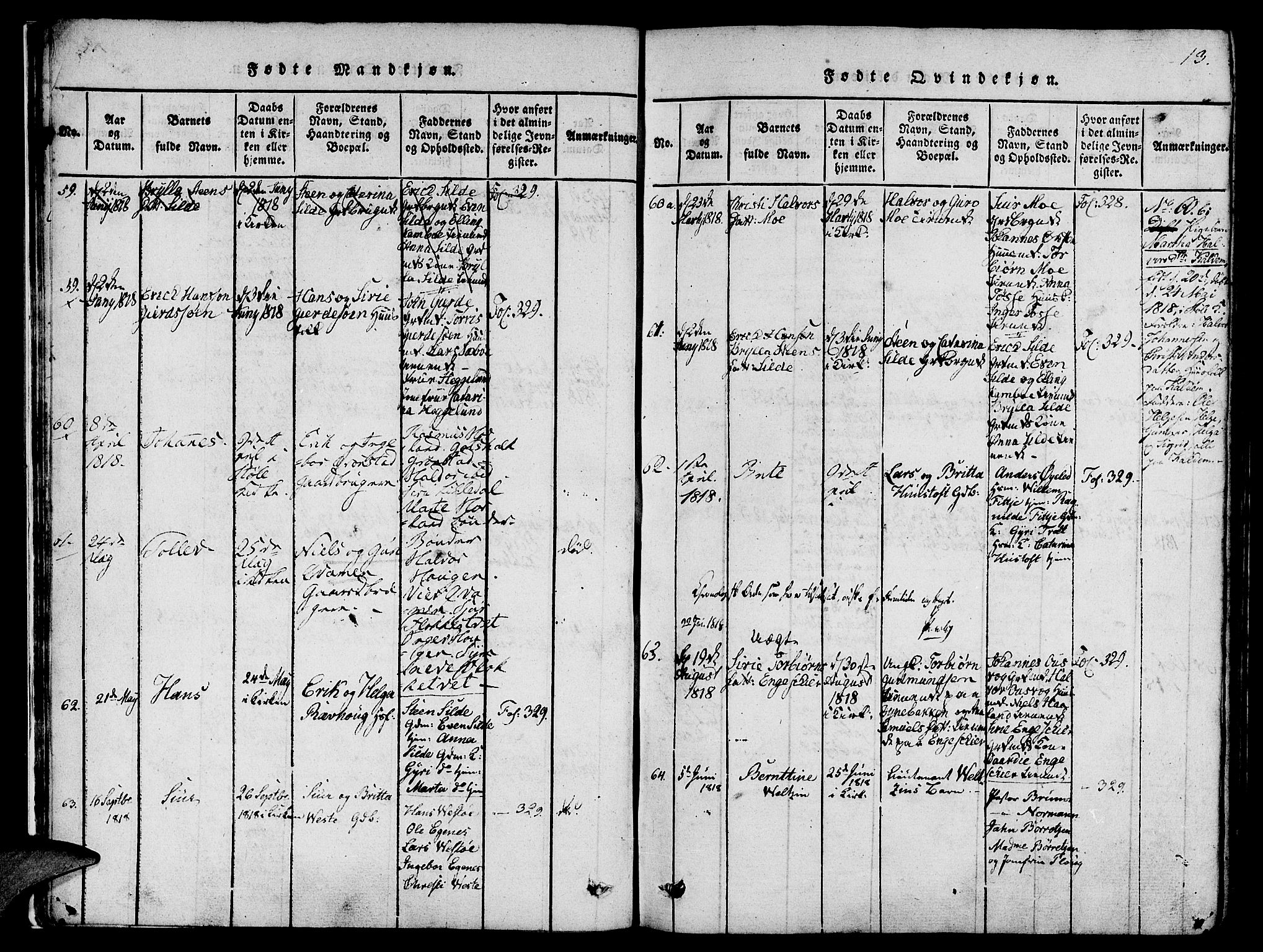 Etne sokneprestembete, AV/SAB-A-75001/H/Haa: Ministerialbok nr. A 6, 1815-1831, s. 13