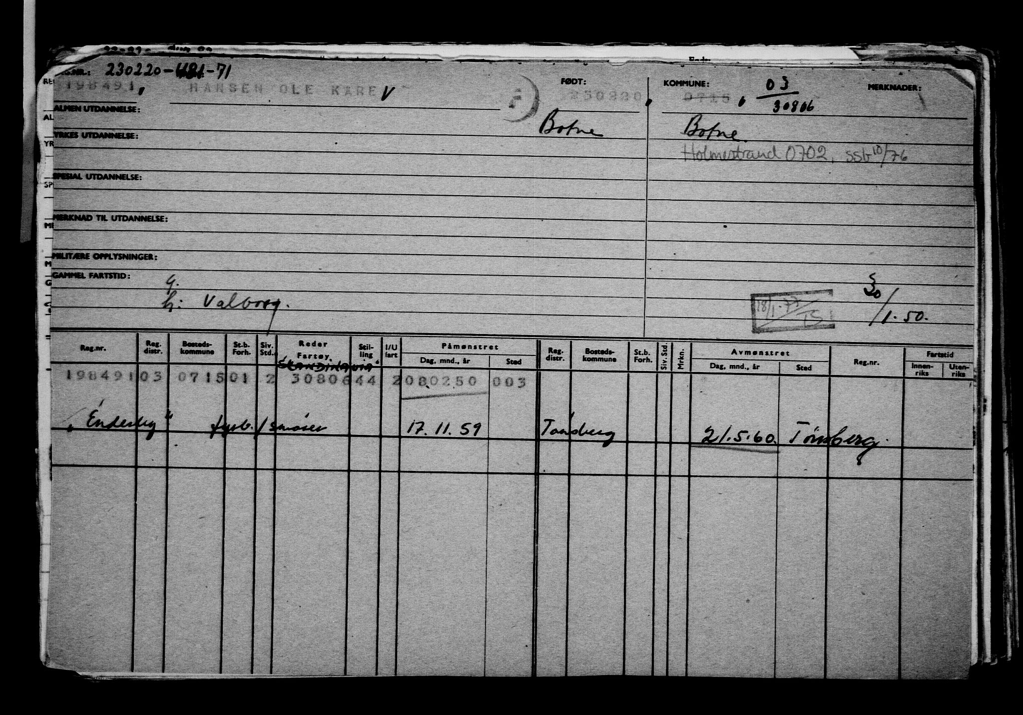 Direktoratet for sjømenn, AV/RA-S-3545/G/Gb/L0177: Hovedkort, 1920, s. 449