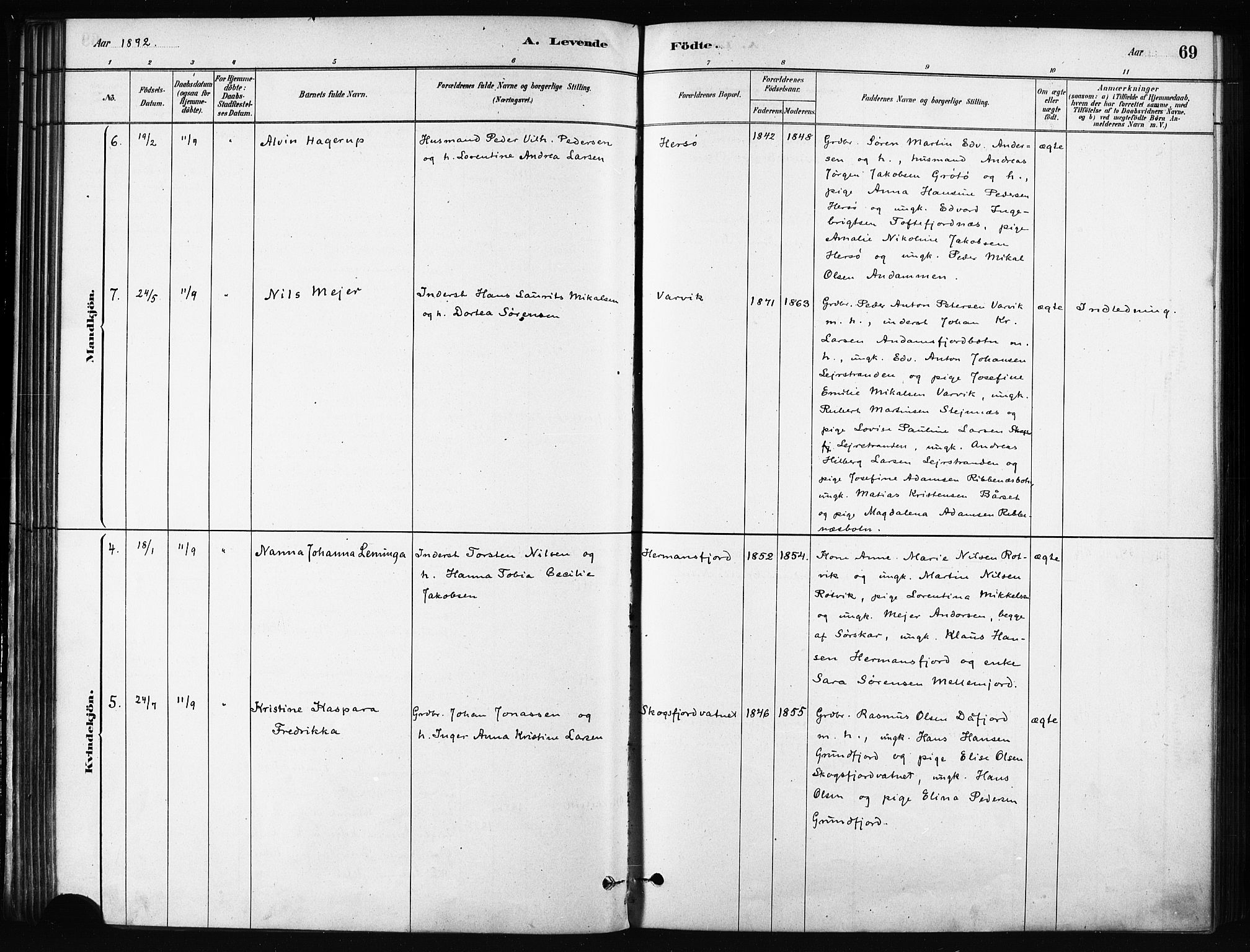 Karlsøy sokneprestembete, AV/SATØ-S-1299/H/Ha/Haa/L0011kirke: Ministerialbok nr. 11, 1879-1892, s. 69