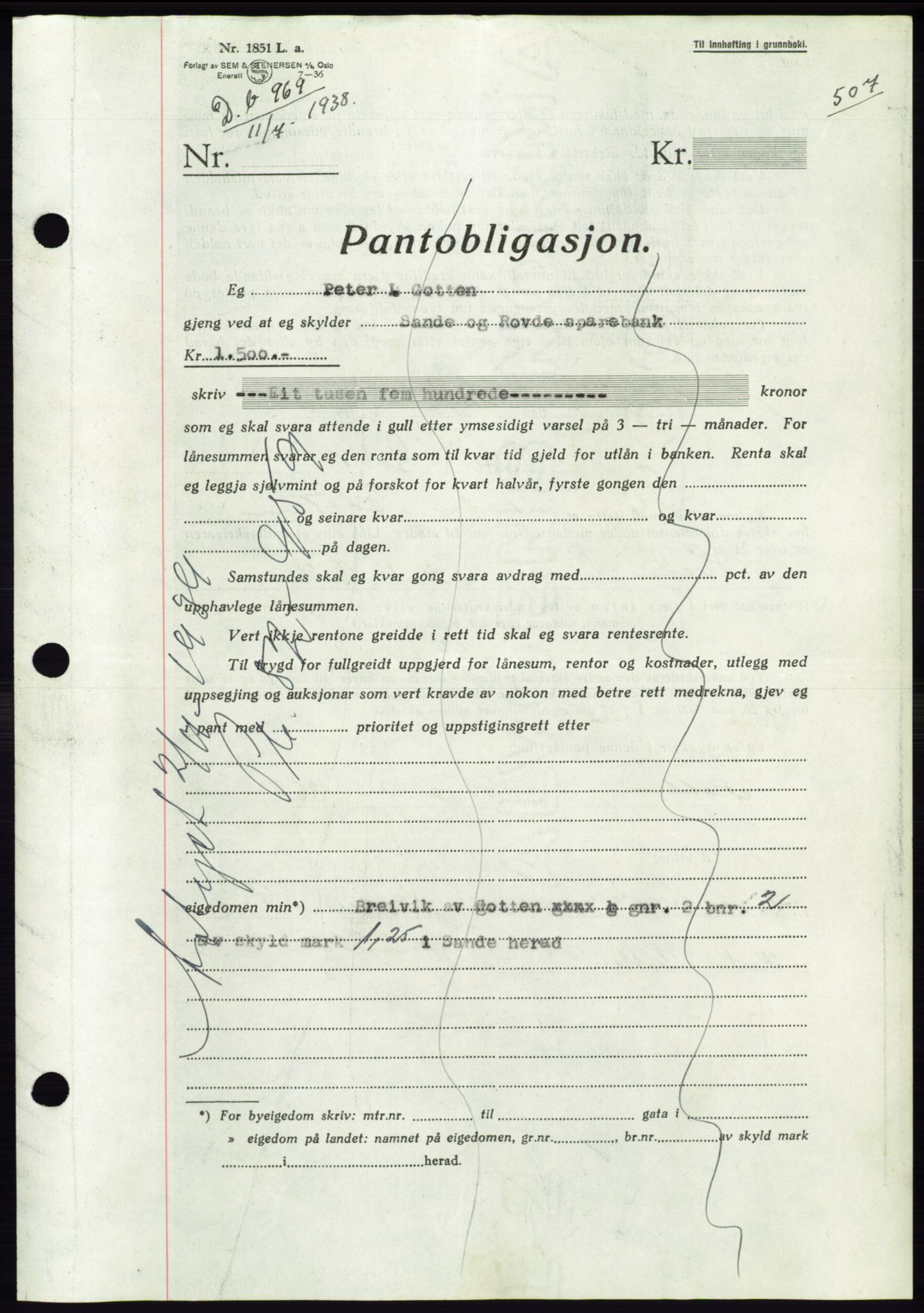 Søre Sunnmøre sorenskriveri, AV/SAT-A-4122/1/2/2C/L0065: Pantebok nr. 59, 1938-1938, Dagboknr: 969/1938