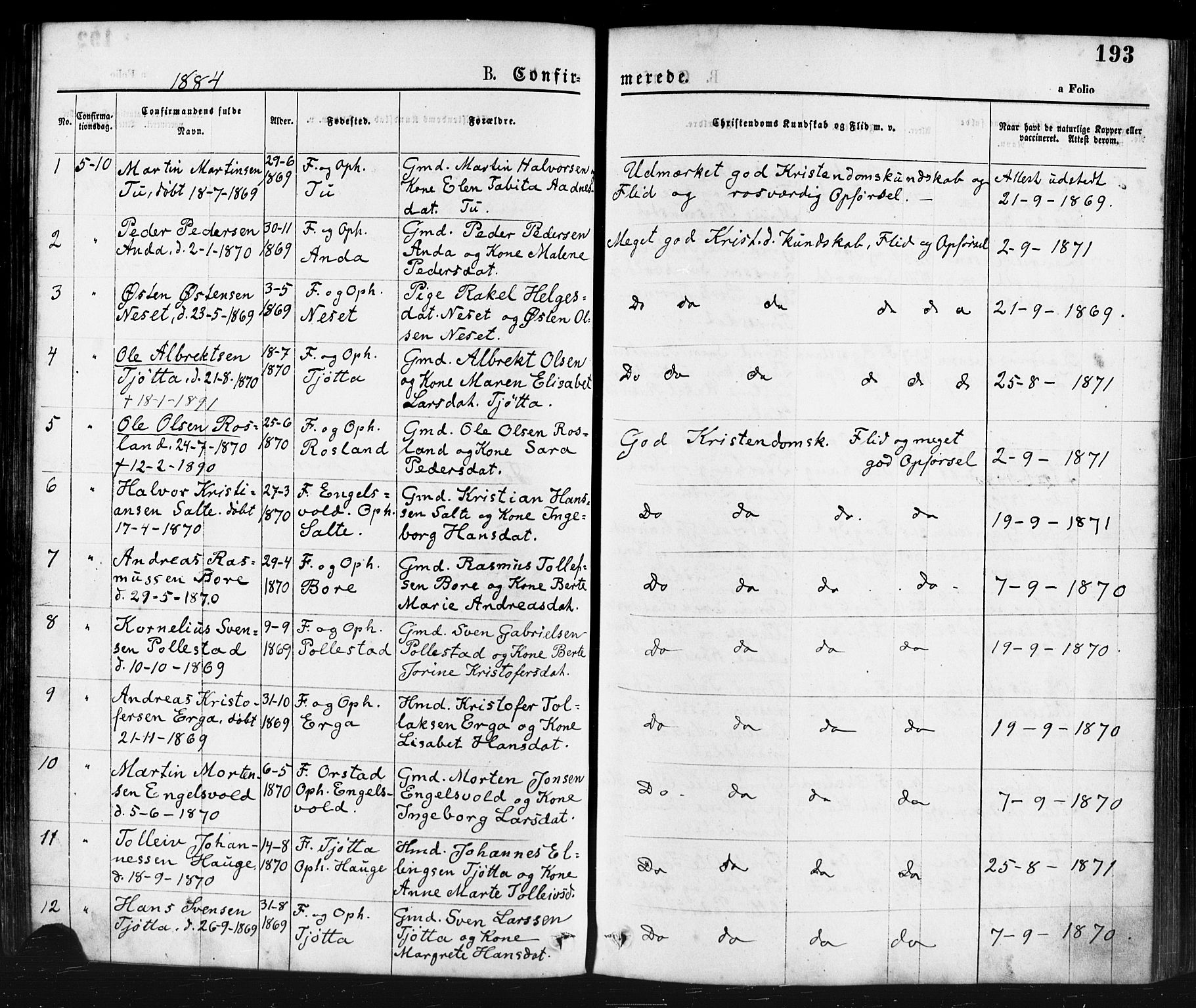Klepp sokneprestkontor, AV/SAST-A-101803/001/3/30BA/L0006: Ministerialbok nr. A 6, 1871-1885, s. 193