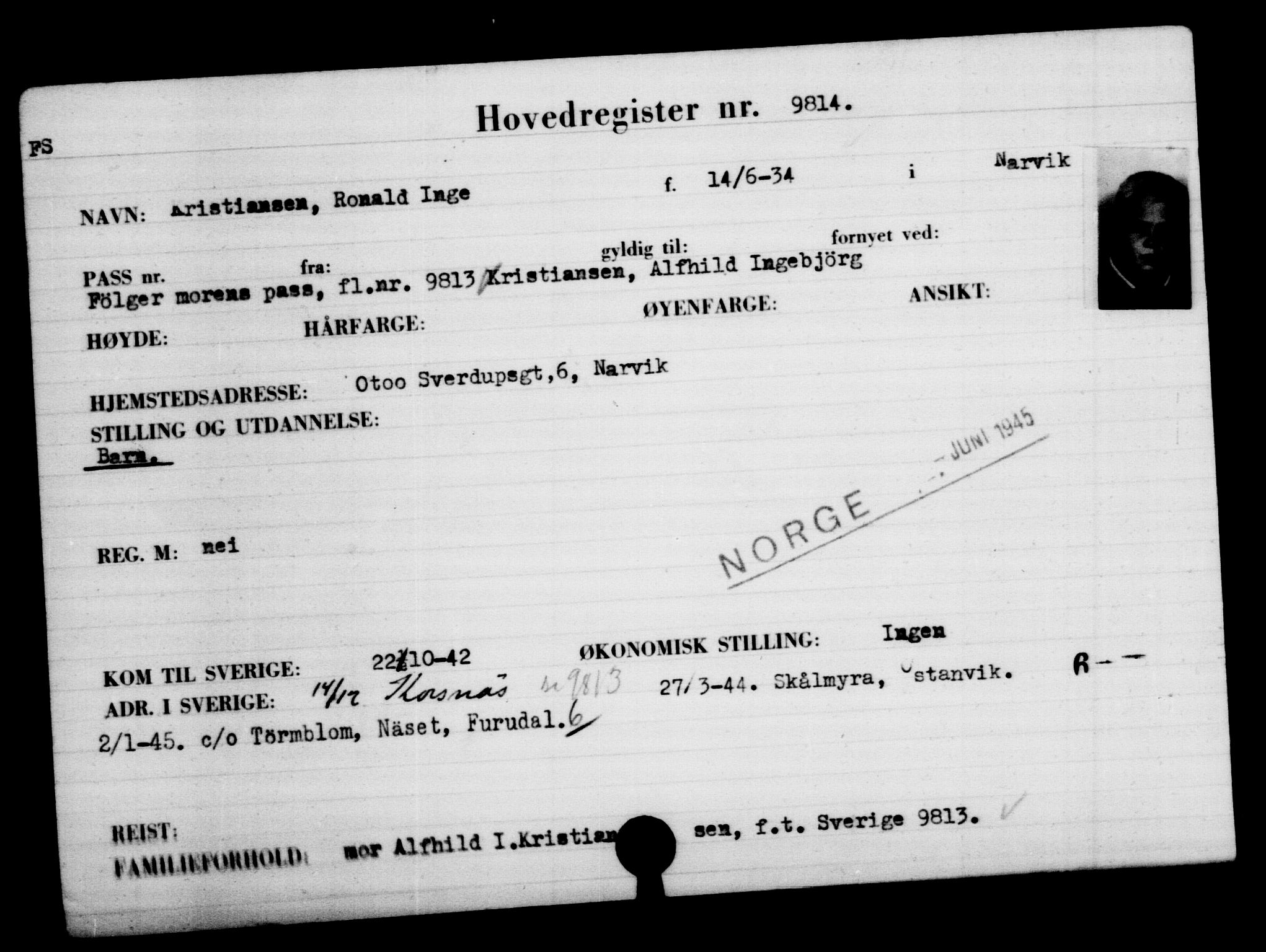 Den Kgl. Norske Legasjons Flyktningskontor, RA/S-6753/V/Va/L0006: Kjesäterkartoteket.  Flyktningenr. 9400-12711, 1940-1945, s. 467