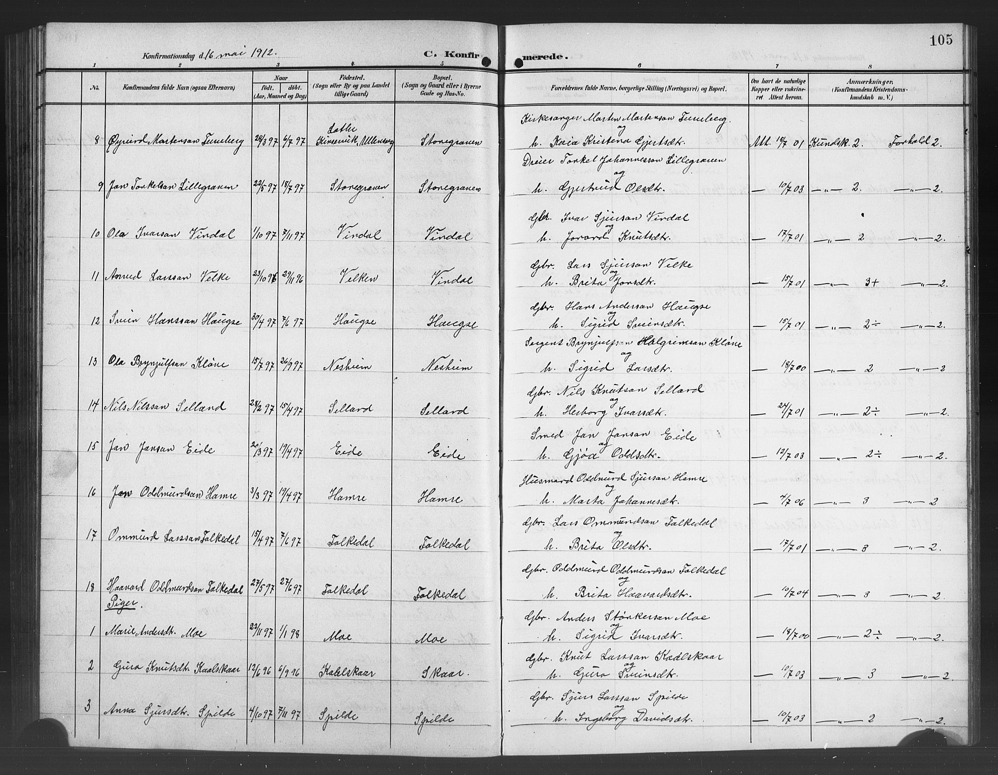 Ulvik sokneprestembete, AV/SAB-A-78801/H/Hab: Klokkerbok nr. B 4, 1902-1923, s. 105