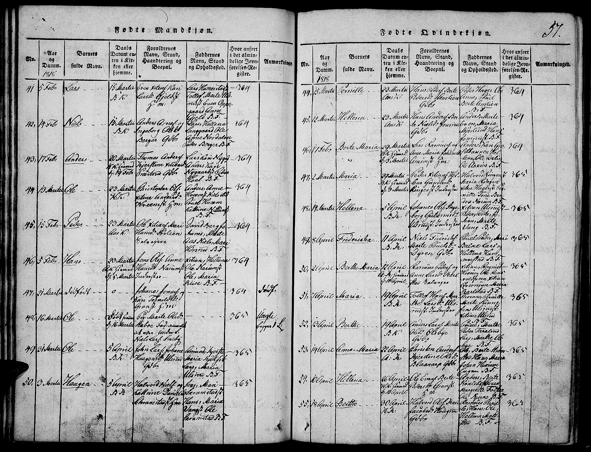 Toten prestekontor, AV/SAH-PREST-102/H/Ha/Haa/L0009: Ministerialbok nr. 9, 1814-1820, s. 57