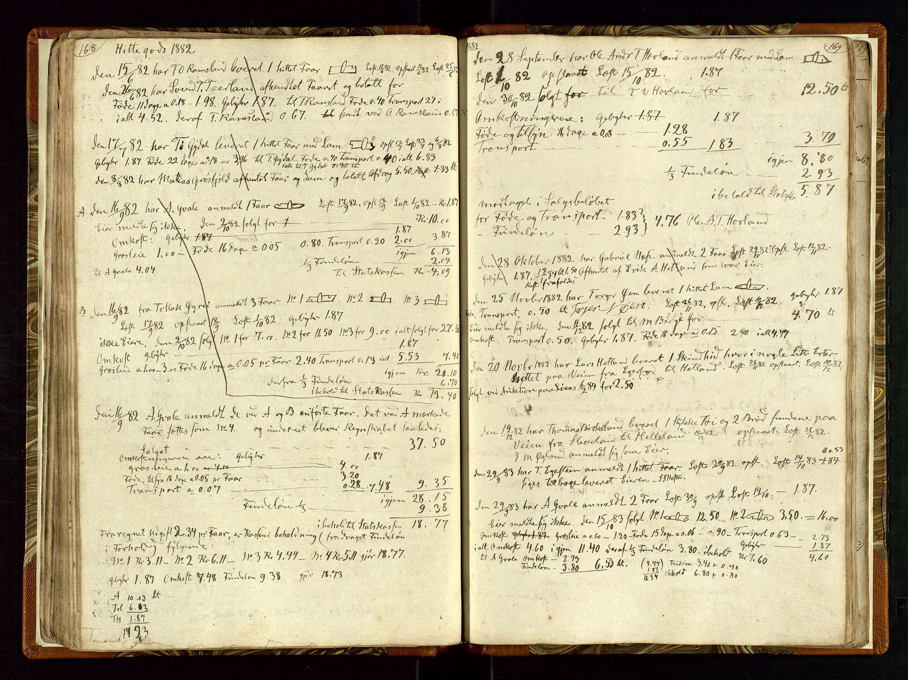 Helleland lensmannskontor, AV/SAST-A-100209/Ya/L0003: Diverseprotokoll, 1842-1960, s. 168-169
