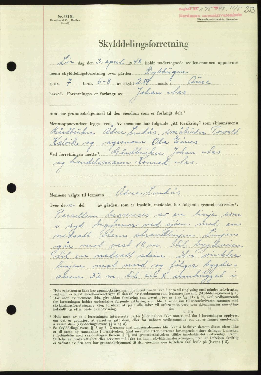 Nordmøre sorenskriveri, SAT/A-4132/1/2/2Ca: Pantebok nr. A108, 1948-1948, Dagboknr: 1175/1948