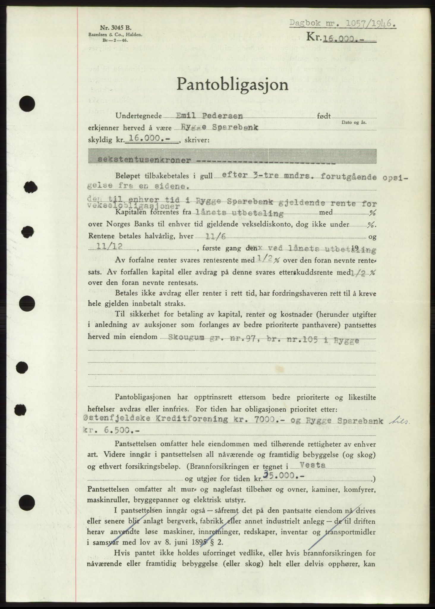 Moss sorenskriveri, SAO/A-10168: Pantebok nr. B15, 1946-1946, Dagboknr: 1057/1946