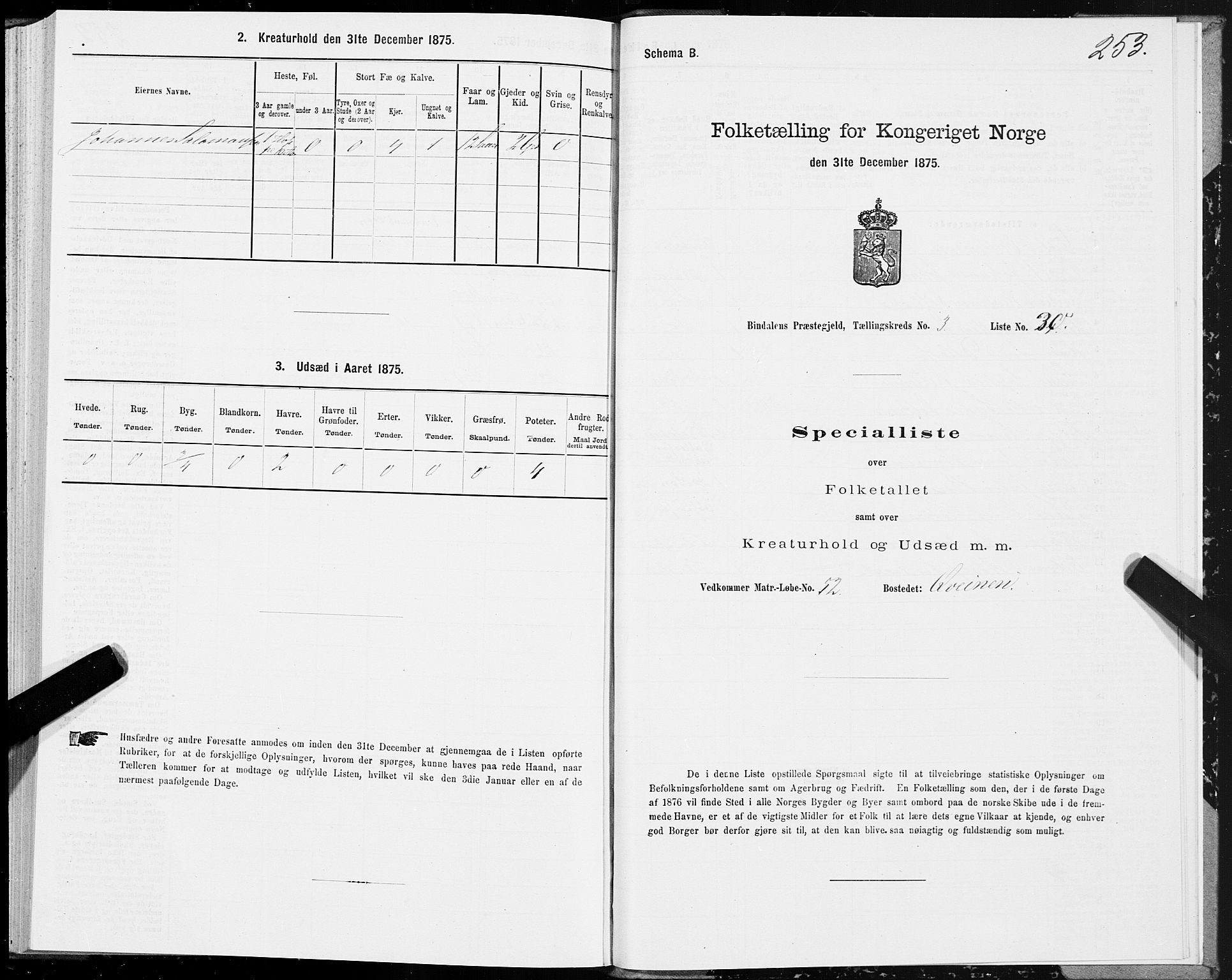 SAT, Folketelling 1875 for 1811P Bindal prestegjeld, 1875, s. 1253