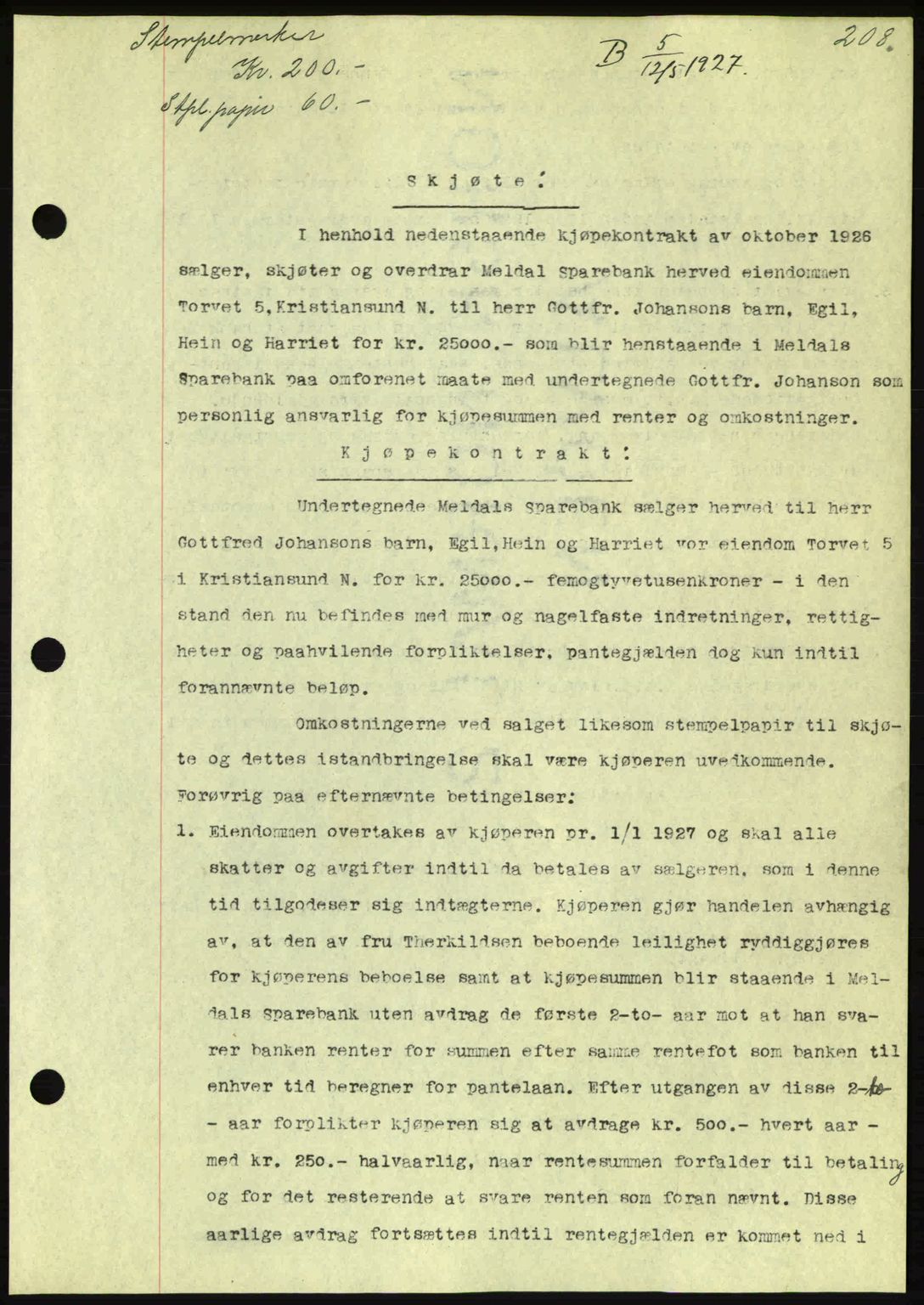 Kristiansund byfogd, AV/SAT-A-4587/A/27: Pantebok nr. 21, 1926-1928, Tingl.dato: 12.05.1927