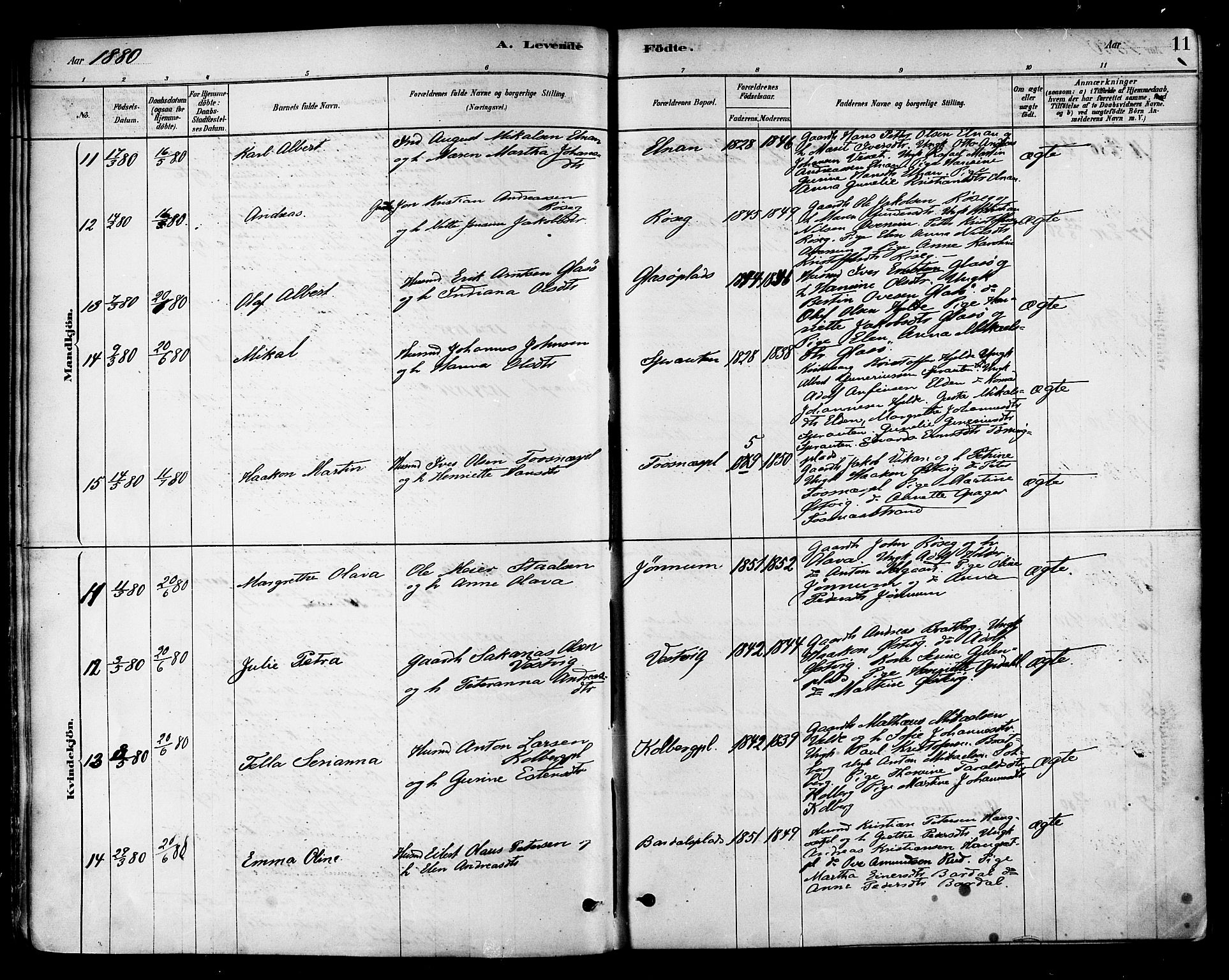 Ministerialprotokoller, klokkerbøker og fødselsregistre - Nord-Trøndelag, AV/SAT-A-1458/741/L0395: Ministerialbok nr. 741A09, 1878-1888, s. 11