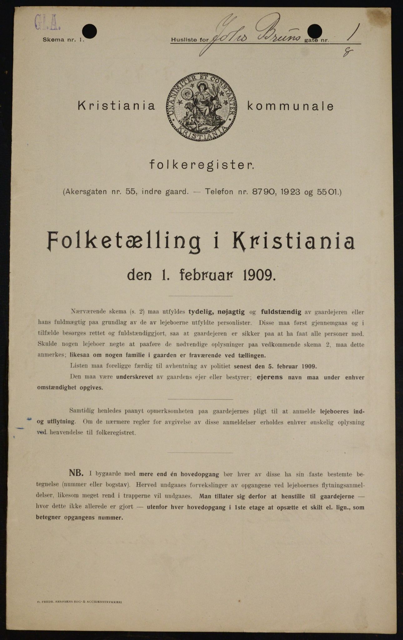 OBA, Kommunal folketelling 1.2.1909 for Kristiania kjøpstad, 1909, s. 42925