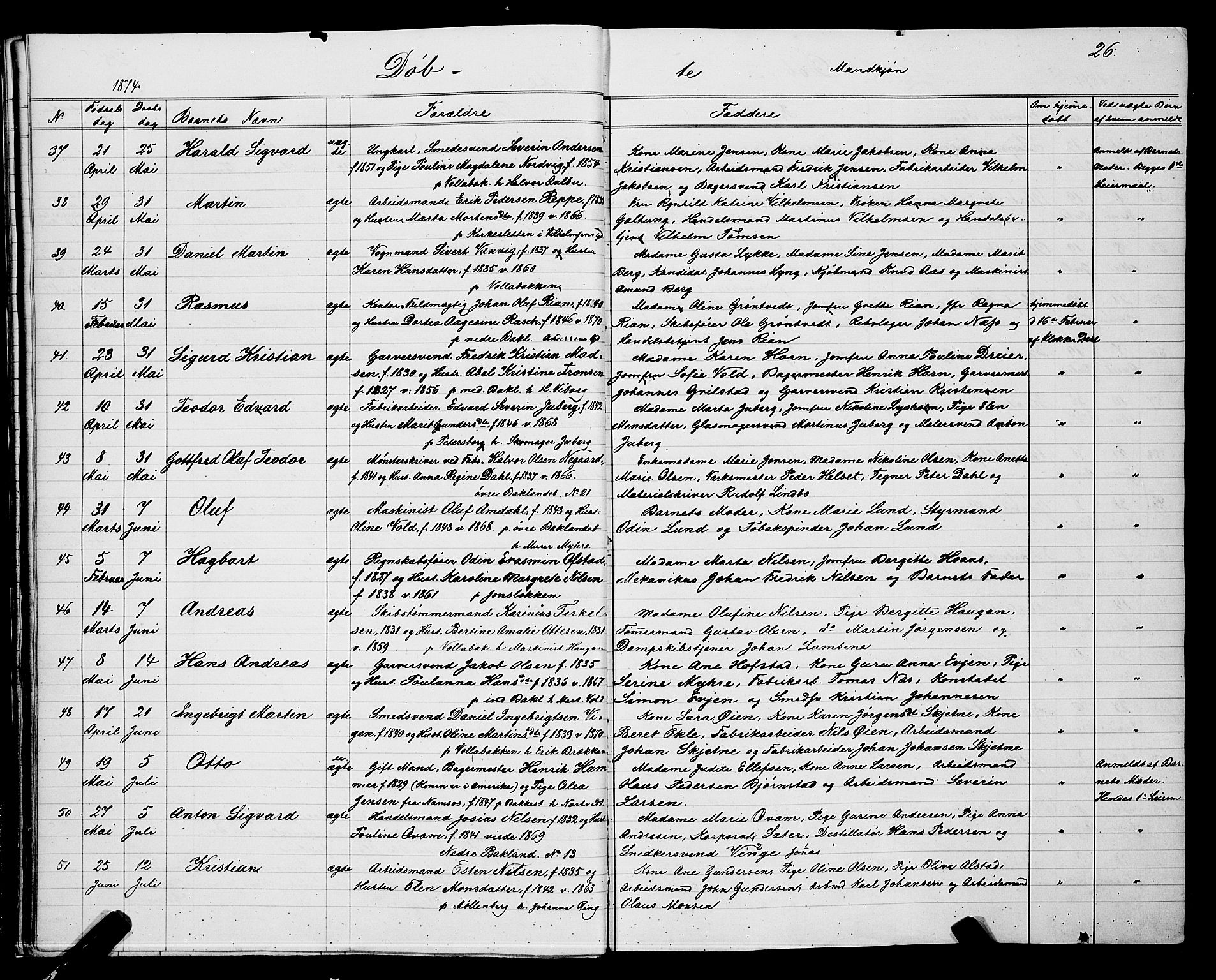 Ministerialprotokoller, klokkerbøker og fødselsregistre - Sør-Trøndelag, SAT/A-1456/604/L0220: Klokkerbok nr. 604C03, 1870-1885, s. 26