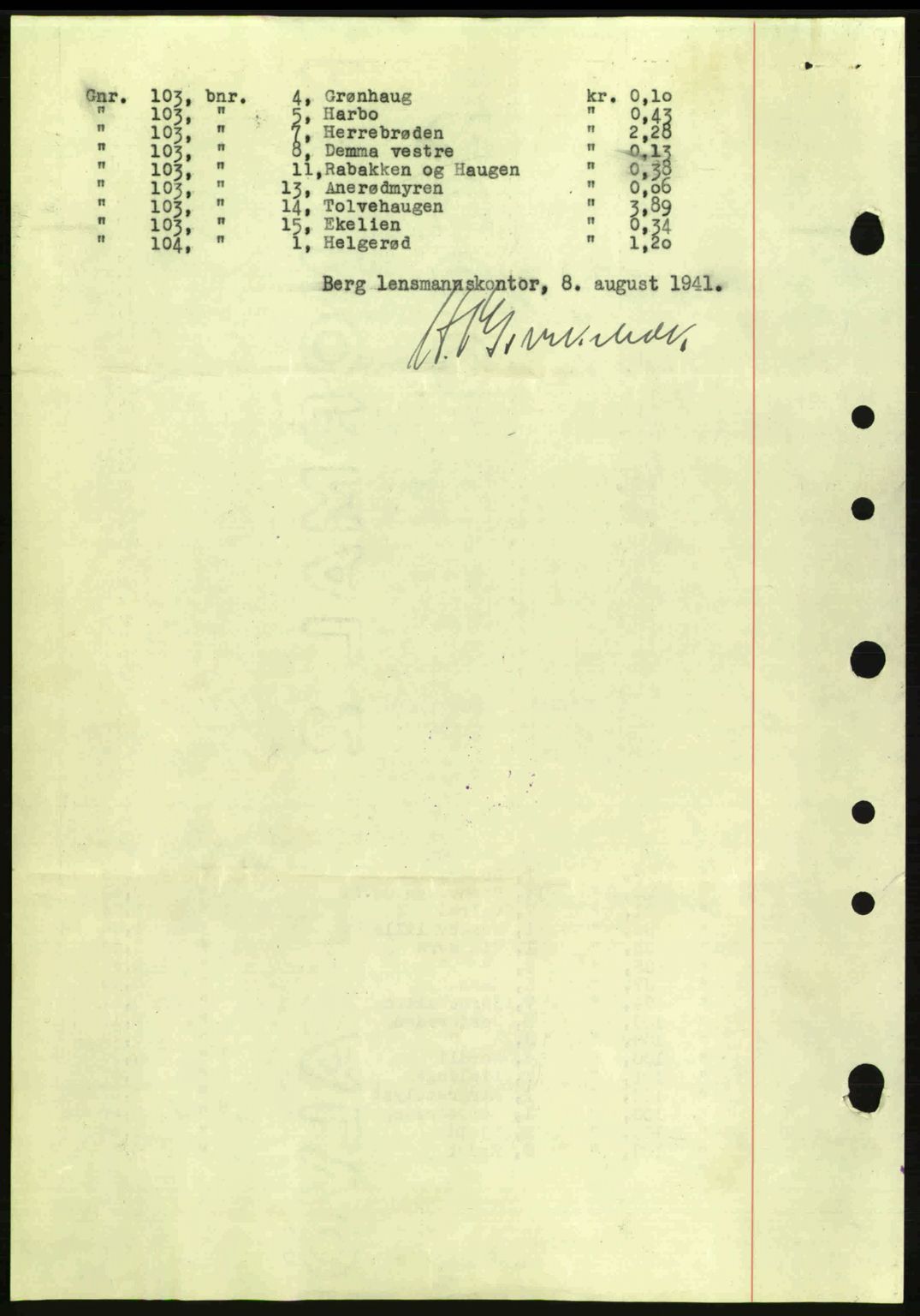 Idd og Marker sorenskriveri, AV/SAO-A-10283/G/Gb/Gbc/L0002: Pantebok nr. B4-9a, 1939-1945, Dagboknr: 834/1941