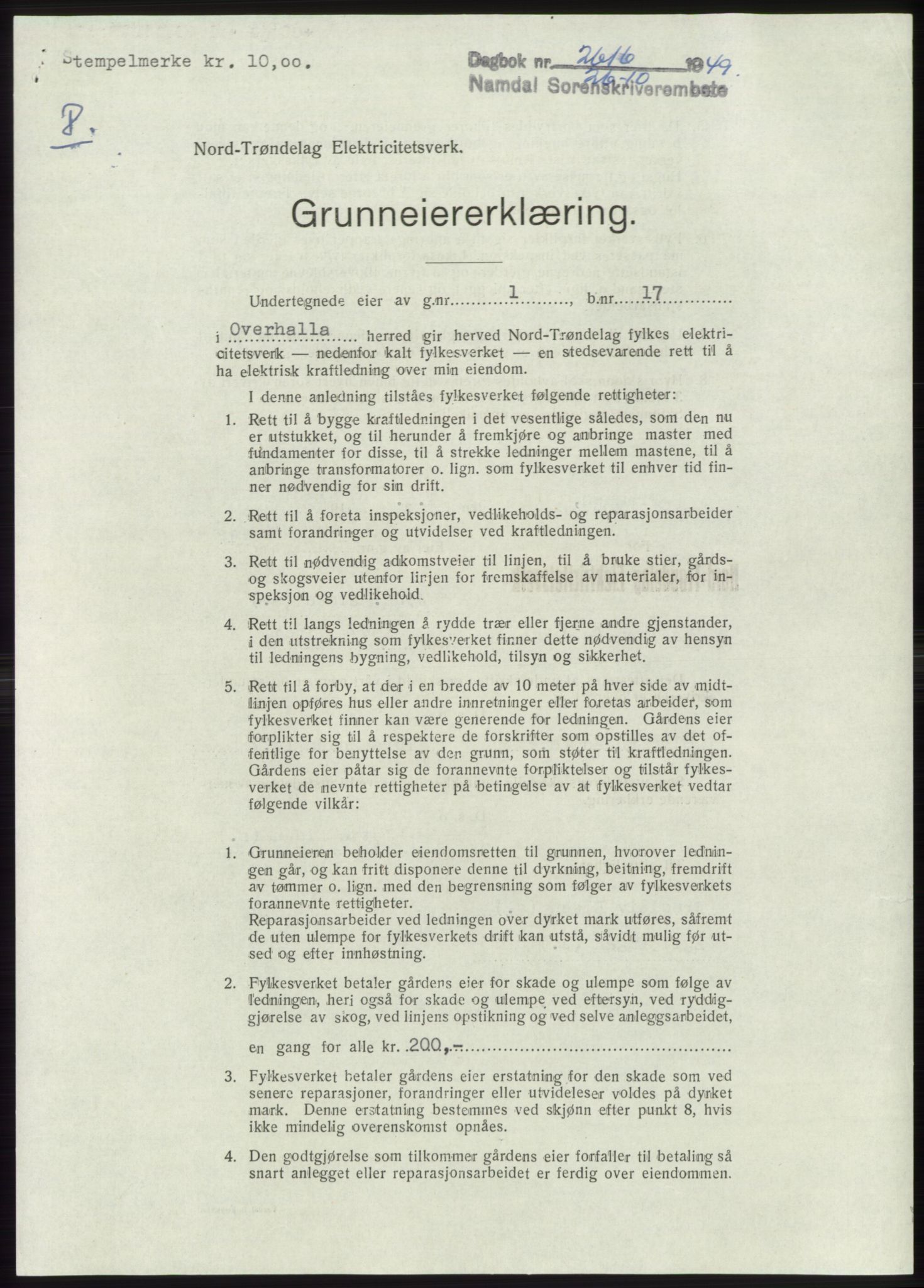 Namdal sorenskriveri, SAT/A-4133/1/2/2C: Pantebok nr. -, 1949-1949, Dagboknr: 2616/1949