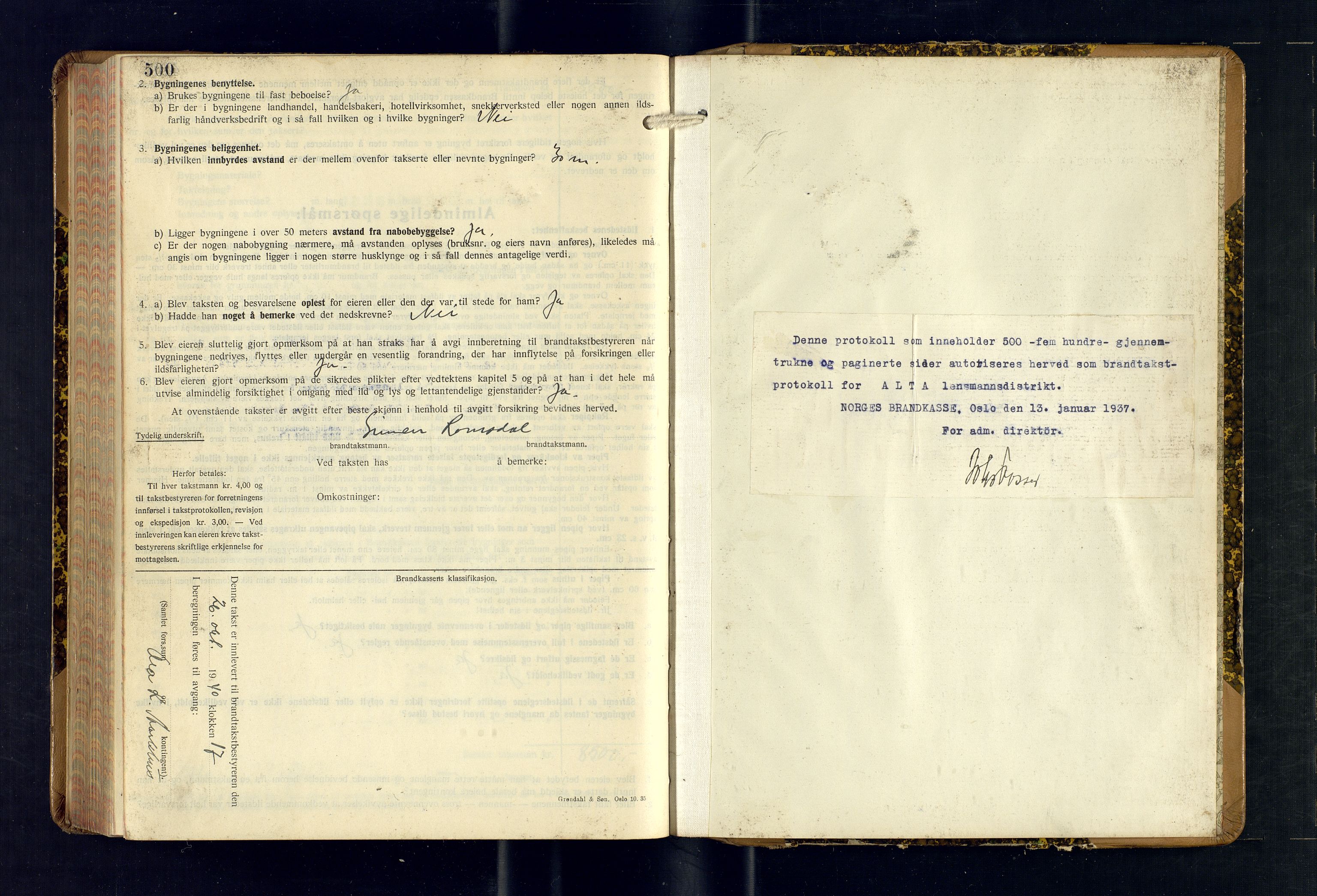 Alta lensmannskontor, SATØ/S-1165/O/Ob/L0178: Branntakstprotokoll, 1937-1940, s. 500-501