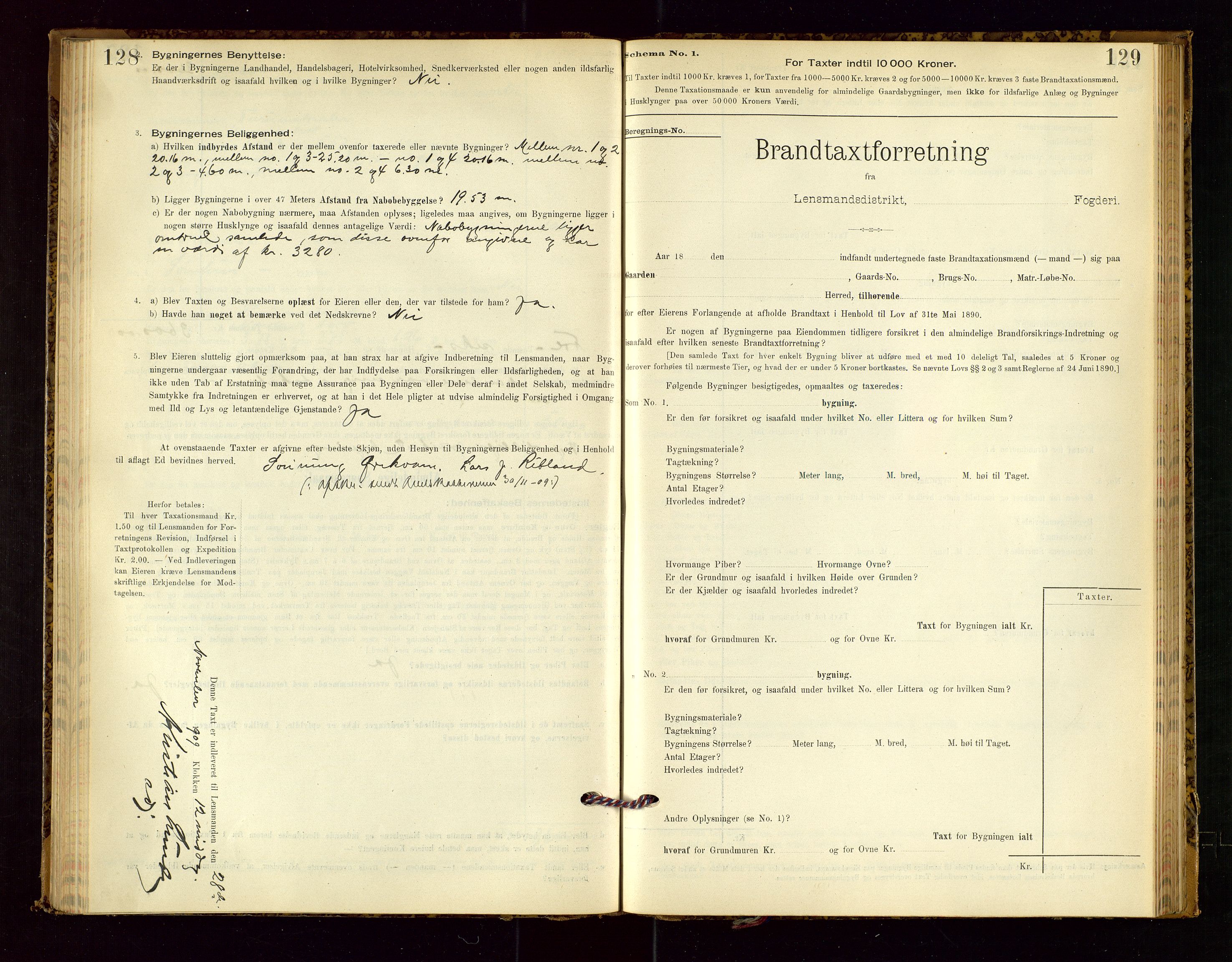 Suldal lensmannskontor, SAST/A-100419/Gob/L0001: "Brandtaxationsprotokol", 1894-1923, s. 128-129