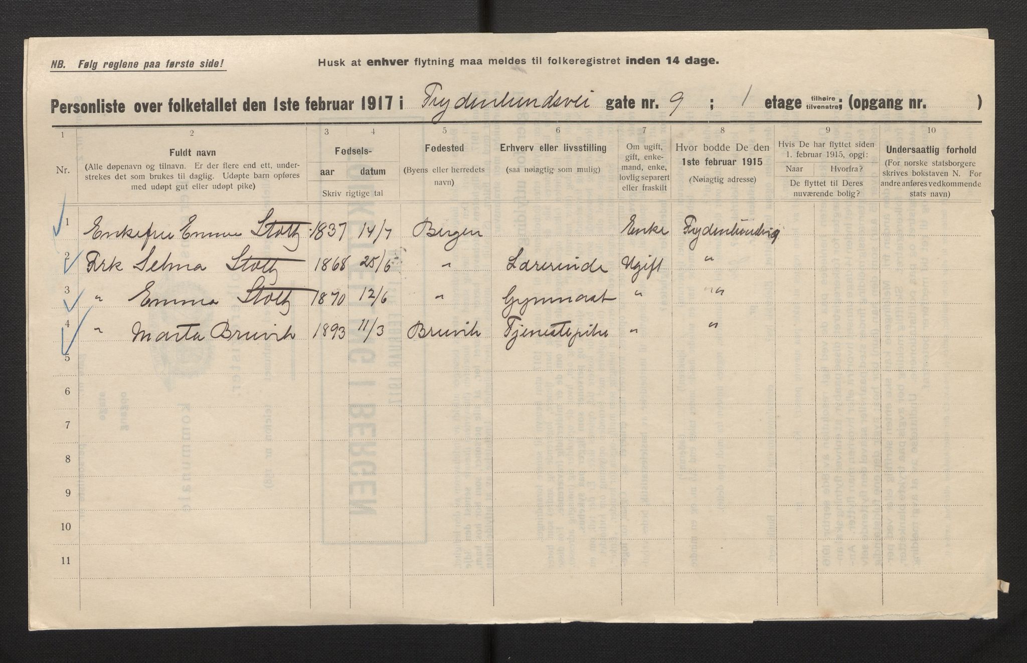 SAB, Kommunal folketelling 1917 for Bergen kjøpstad, 1917, s. 9631