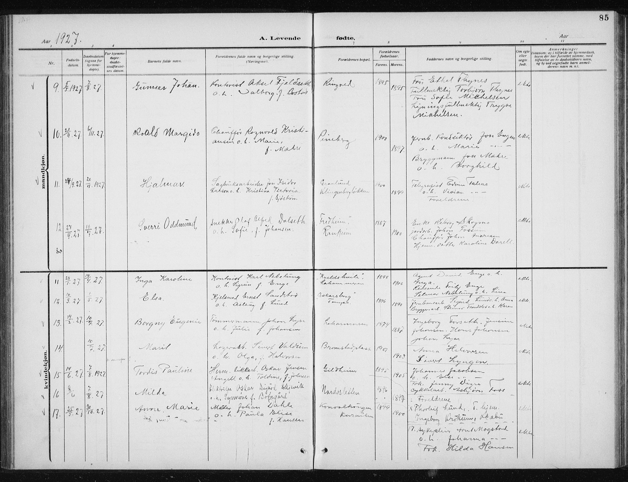 Ministerialprotokoller, klokkerbøker og fødselsregistre - Sør-Trøndelag, AV/SAT-A-1456/606/L0314: Klokkerbok nr. 606C10, 1911-1937, s. 85