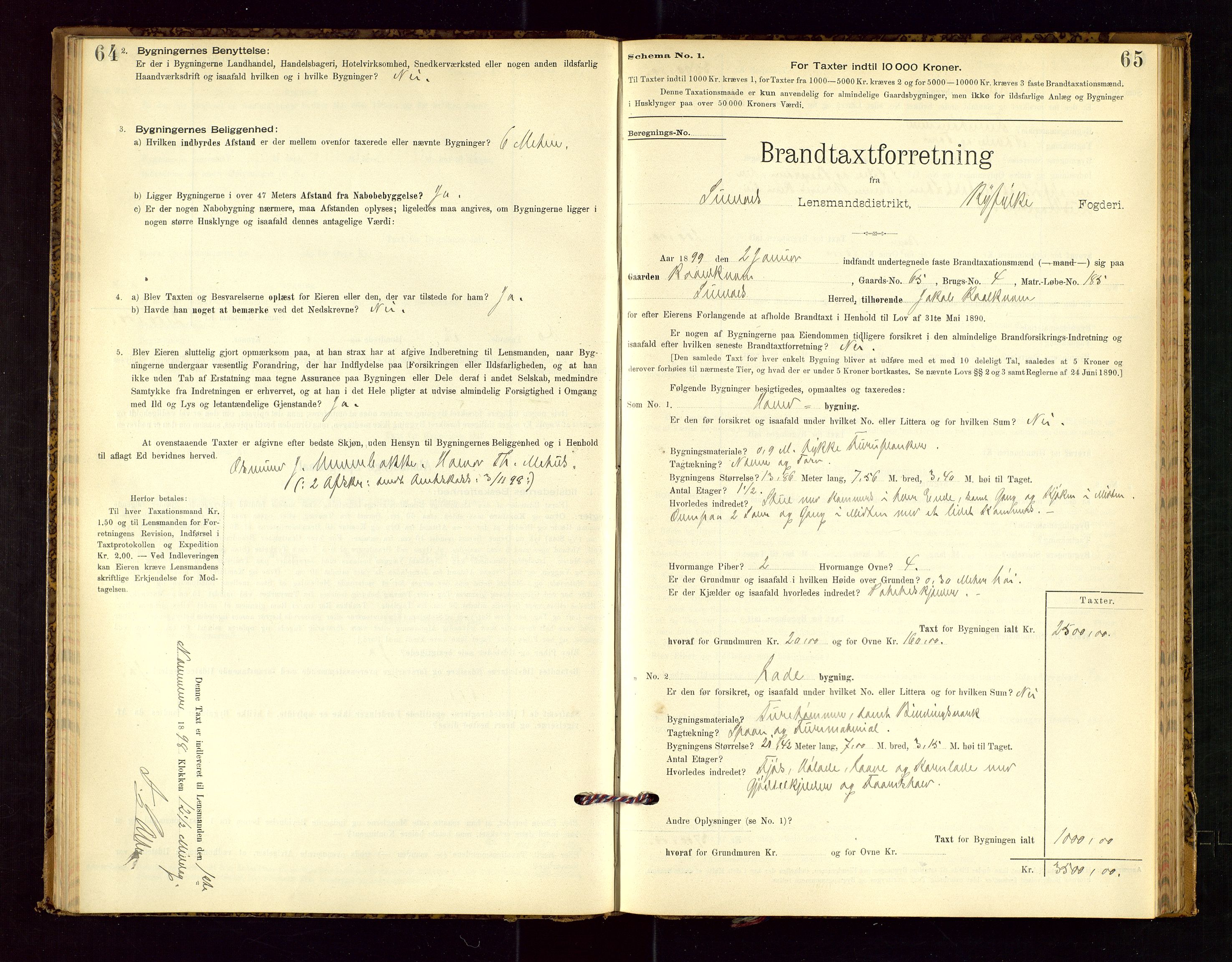 Suldal lensmannskontor, SAST/A-100419/Gob/L0001: "Brandtaxationsprotokol", 1894-1923, s. 64-65