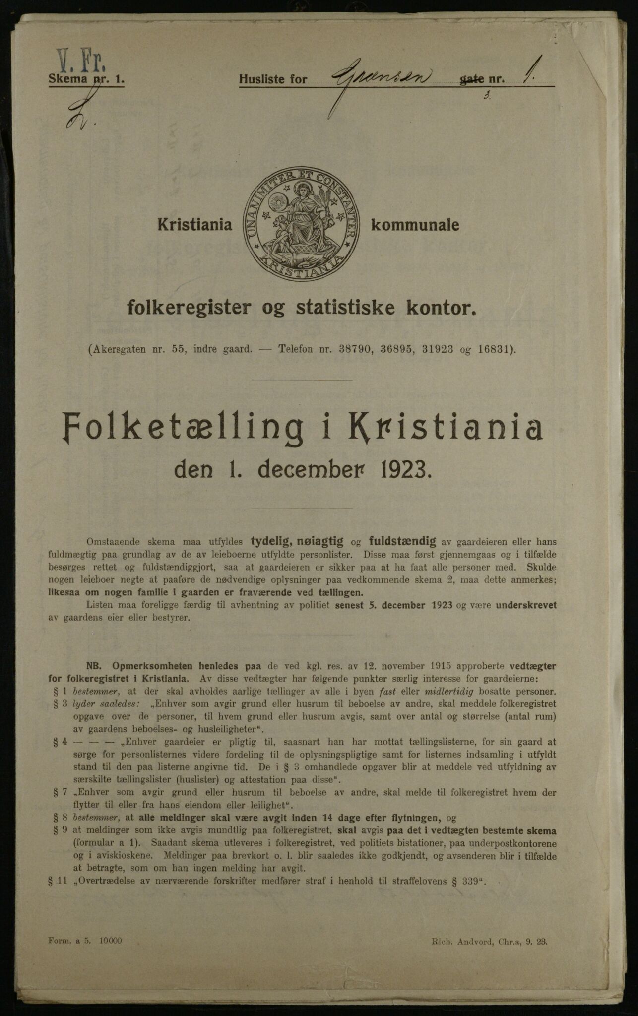 OBA, Kommunal folketelling 1.12.1923 for Kristiania, 1923, s. 33586