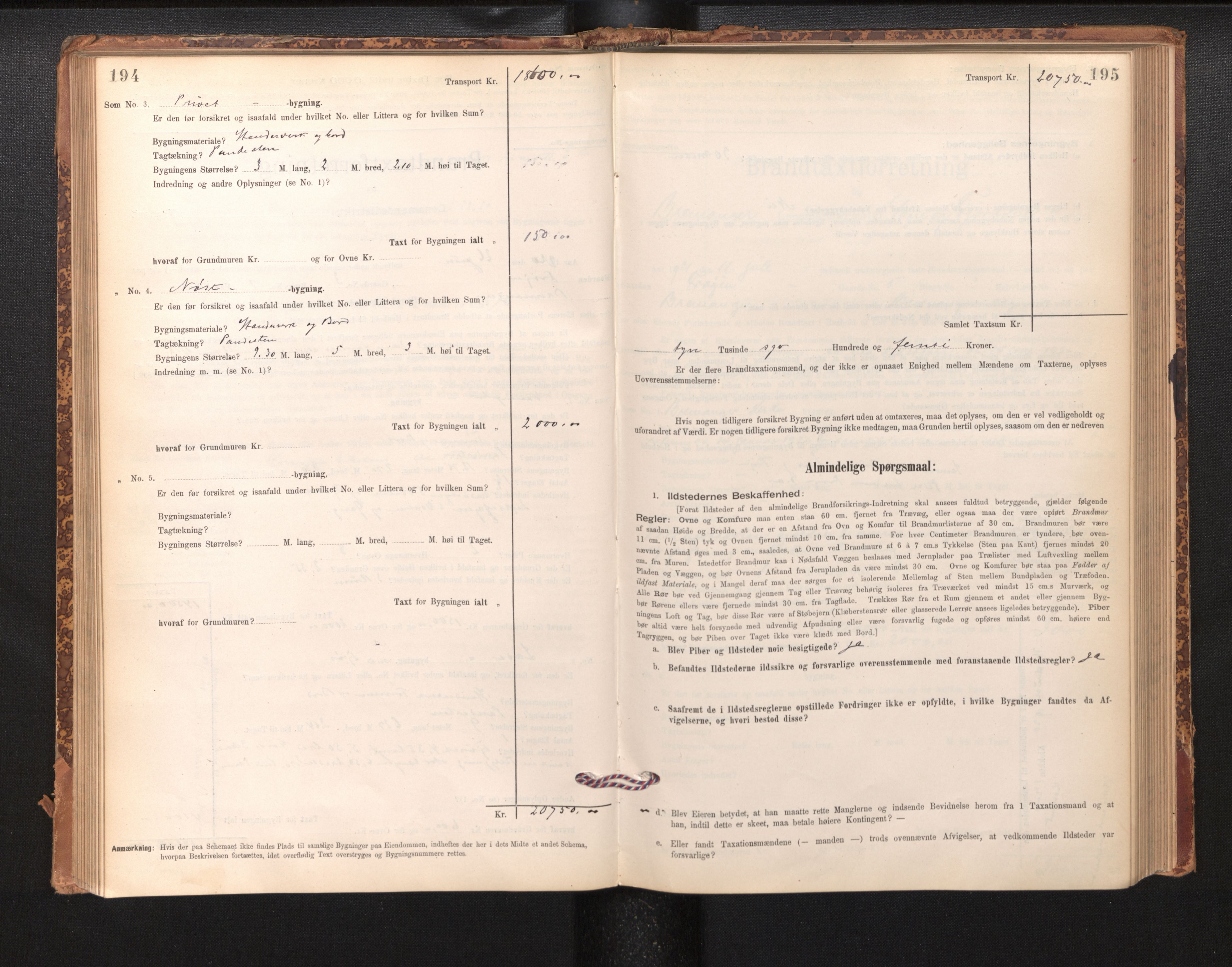 Lensmannen i Bremanger, SAB/A-26701/0012/L0007: Branntakstprotokoll, skjematakst, 1895-1936, s. 194-195