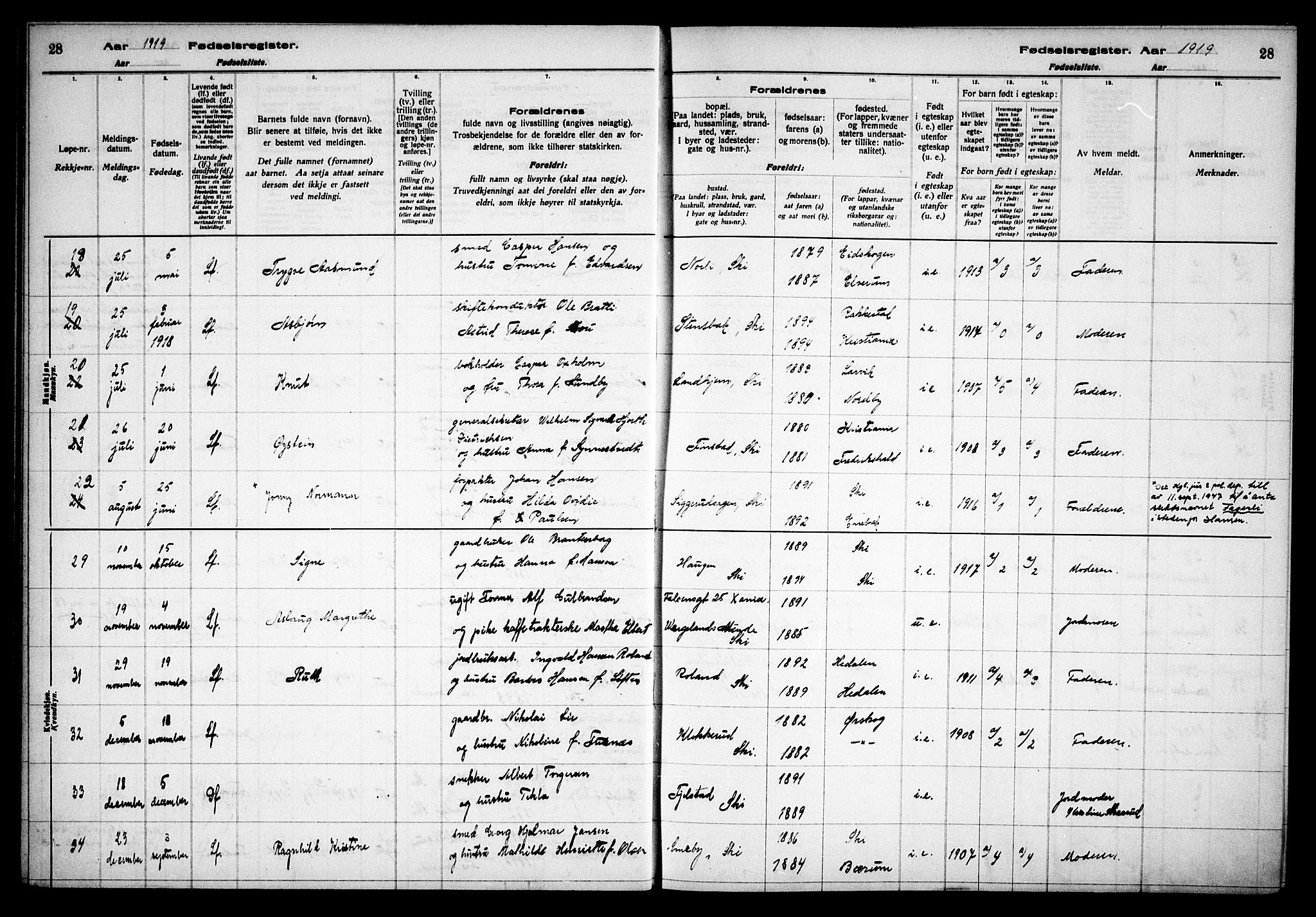 Kråkstad prestekontor Kirkebøker, AV/SAO-A-10125a/J/Jb/L0001: Fødselsregister nr. II 1, 1916-1936, s. 28