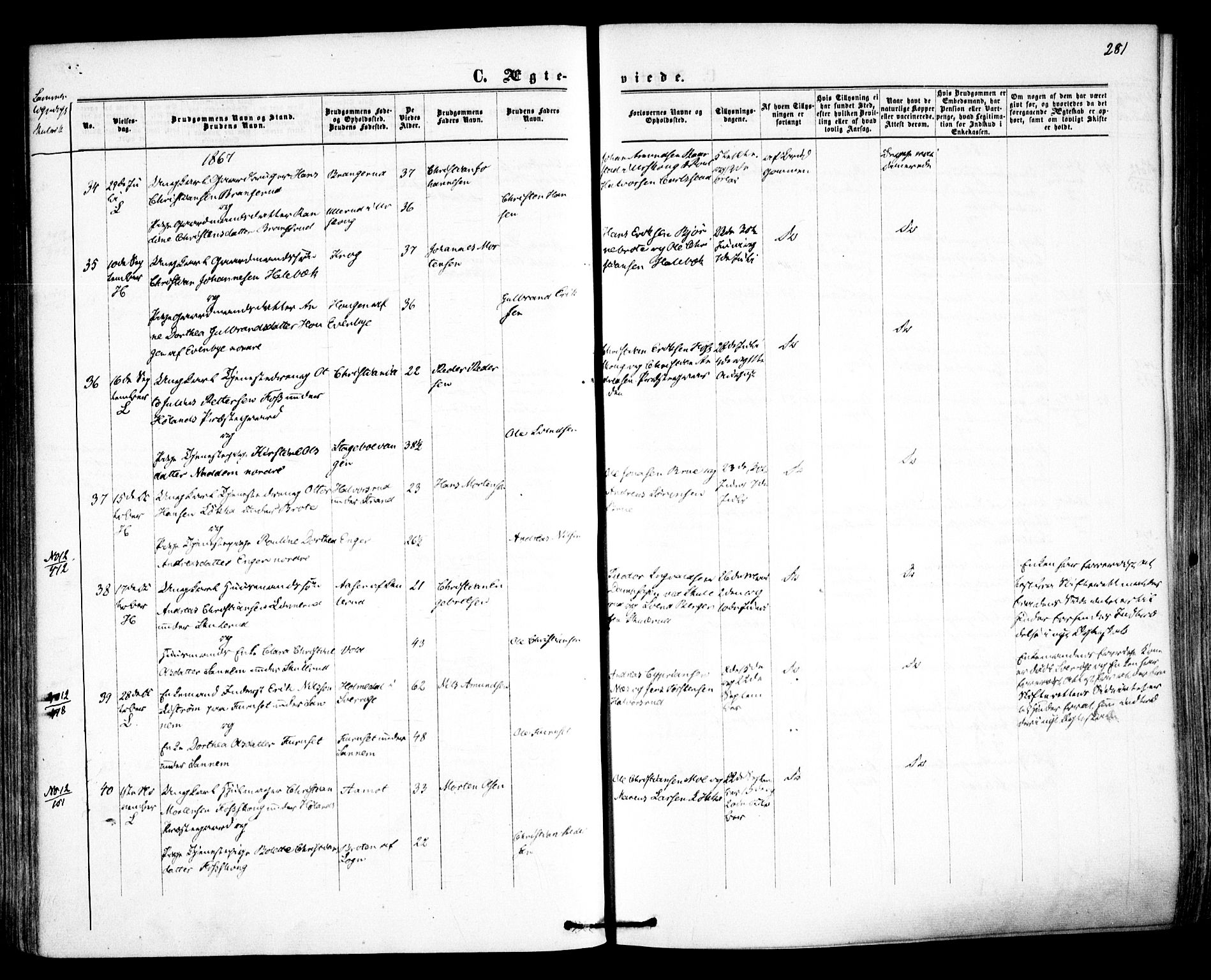 Høland prestekontor Kirkebøker, AV/SAO-A-10346a/F/Fa/L0011: Ministerialbok nr. I 11, 1862-1869, s. 281