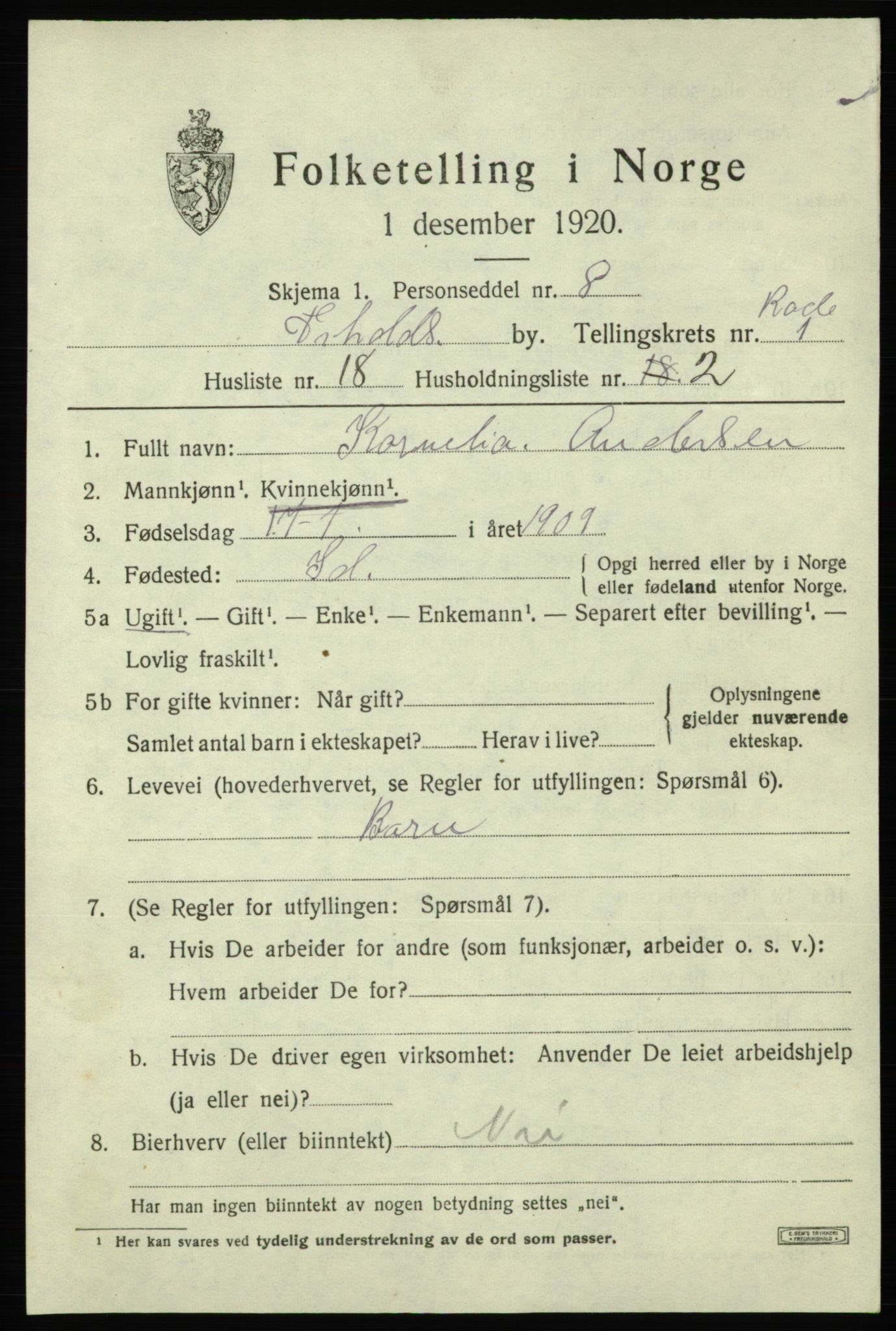 SAO, Folketelling 1920 for 0101 Fredrikshald kjøpstad, 1920, s. 8372