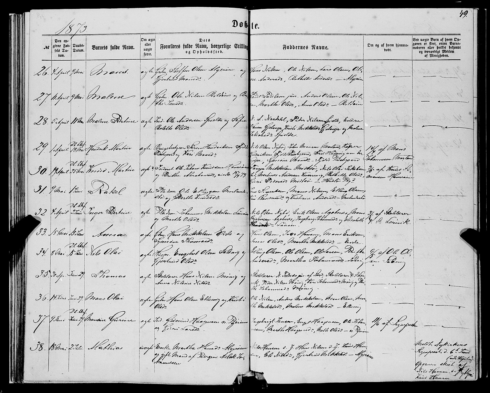 Fjell sokneprestembete, AV/SAB-A-75301/H/Haa: Ministerialbok nr. A 3, 1864-1877, s. 49