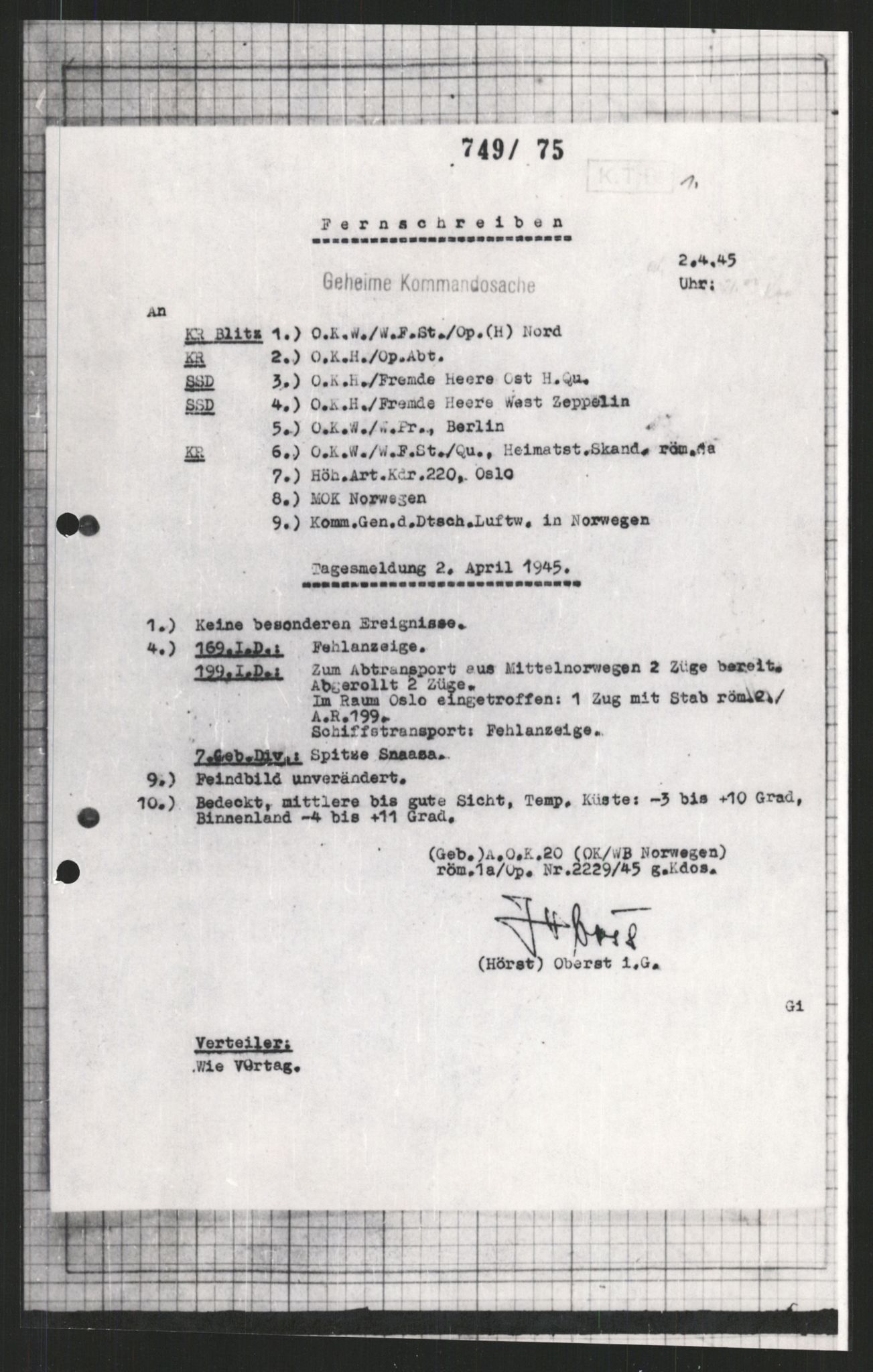 Forsvarets Overkommando. 2 kontor. Arkiv 11.4. Spredte tyske arkivsaker, AV/RA-RAFA-7031/D/Dar/Dara/L0009: Krigsdagbøker for 20. Gebirgs-Armee-Oberkommando (AOK 20), 1940-1945, s. 14