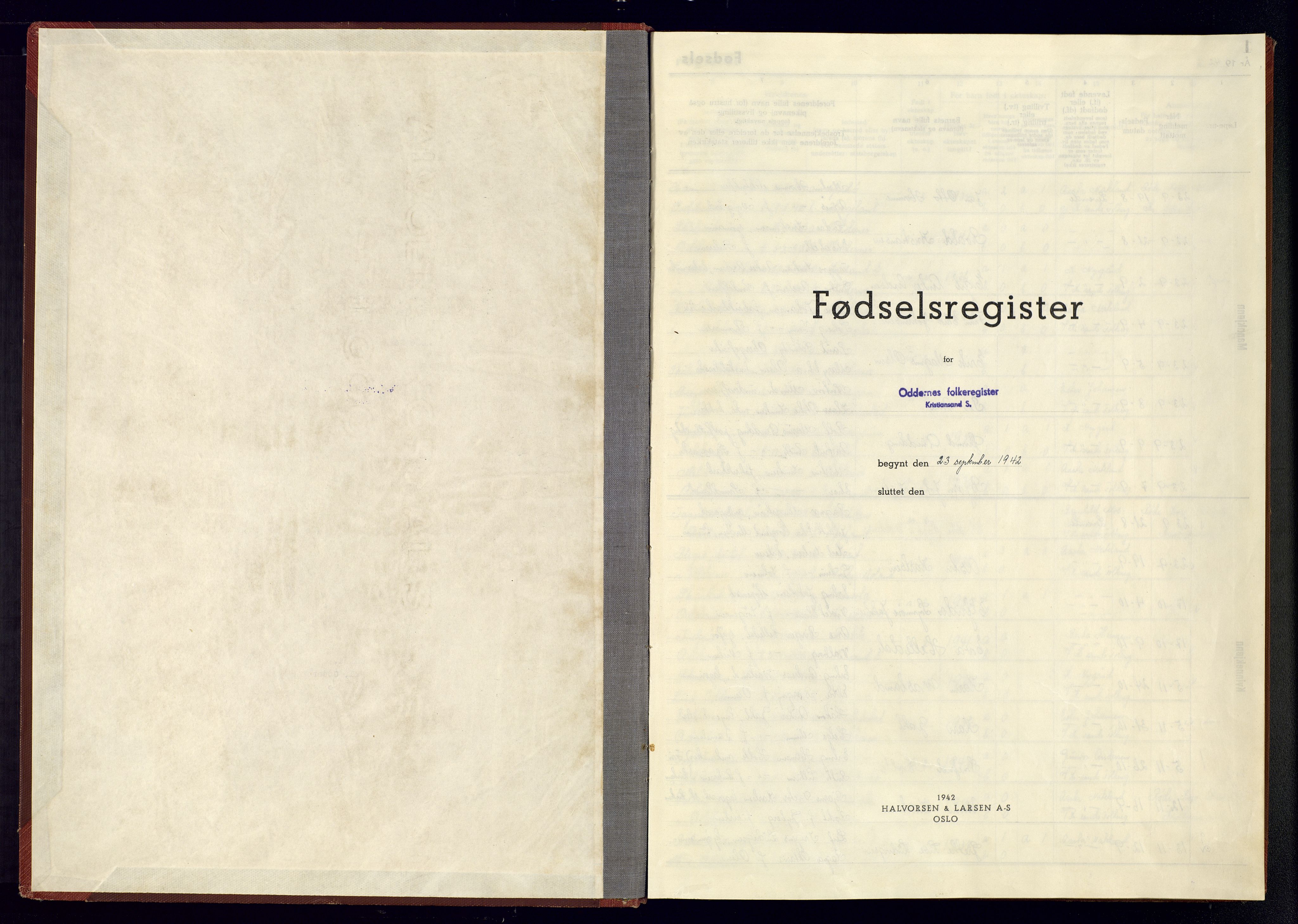 Oddernes sokneprestkontor, SAK/1111-0033/J/Jb/L0003: Fødselsregister nr. 3, 1942-1945