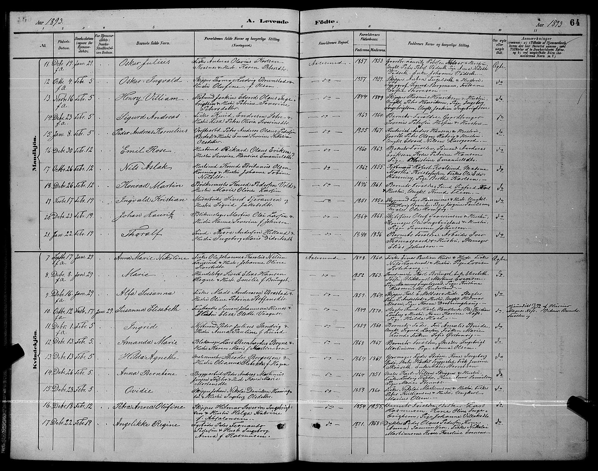 Ministerialprotokoller, klokkerbøker og fødselsregistre - Møre og Romsdal, SAT/A-1454/529/L0467: Klokkerbok nr. 529C04, 1889-1897, s. 64