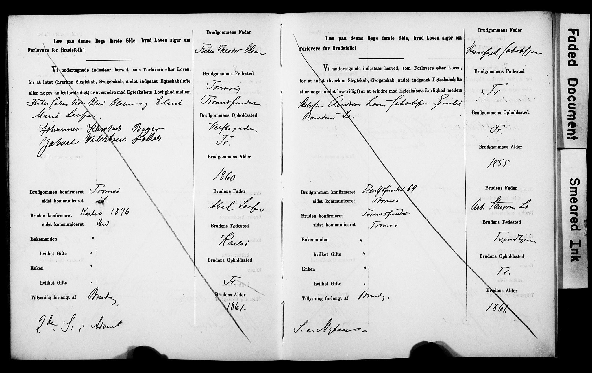 Tromsø sokneprestkontor/stiftsprosti/domprosti, AV/SATØ-S-1343/H/Hc/L0099/0001: Lysningsprotokoll nr. 99.1, 1886-1892