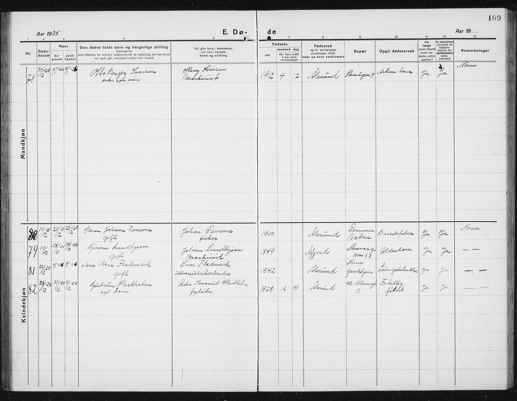 Ministerialprotokoller, klokkerbøker og fødselsregistre - Møre og Romsdal, AV/SAT-A-1454/529/L0474: Klokkerbok nr. 529C11, 1918-1938, s. 109