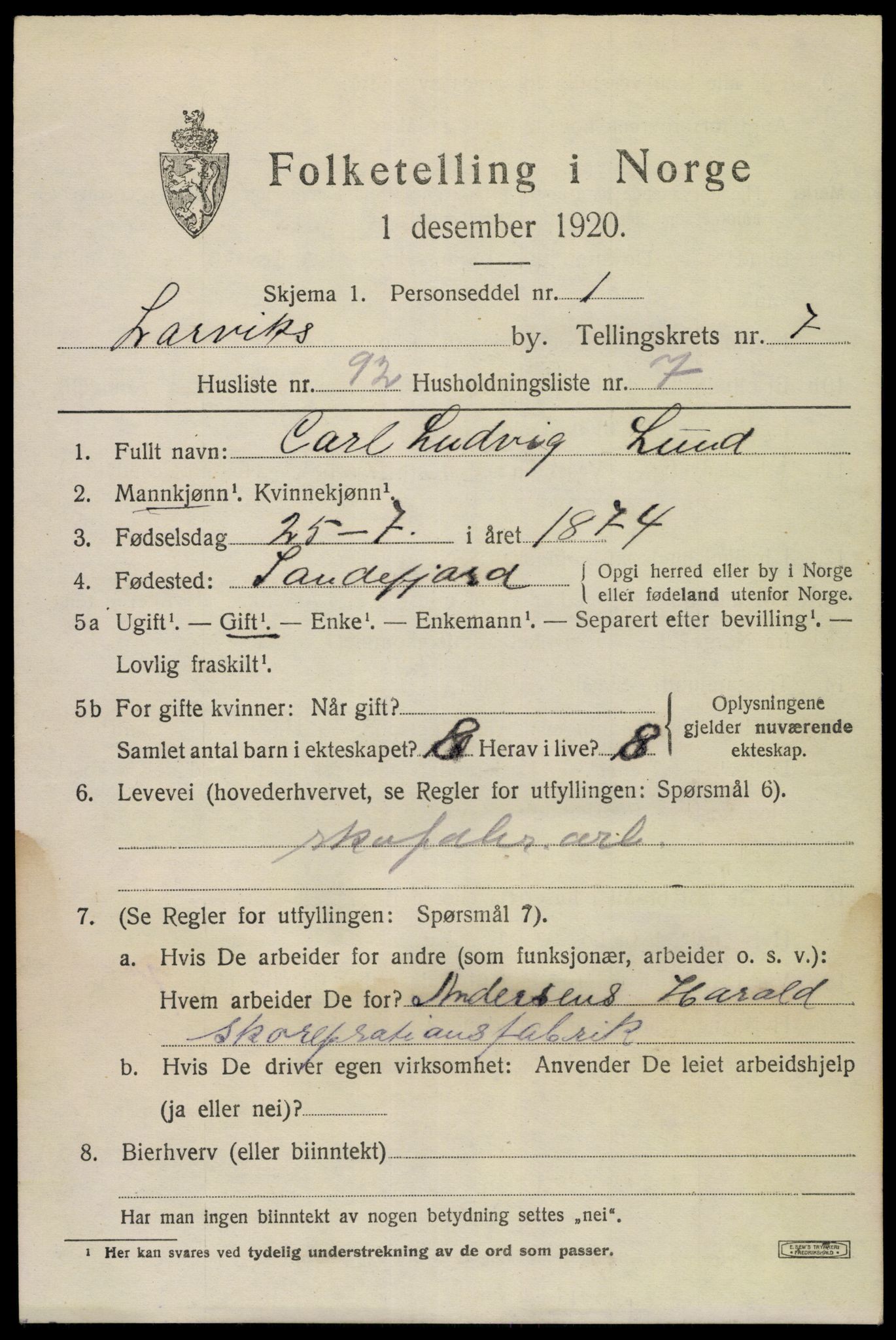 SAKO, Folketelling 1920 for 0707 Larvik kjøpstad, 1920, s. 22266