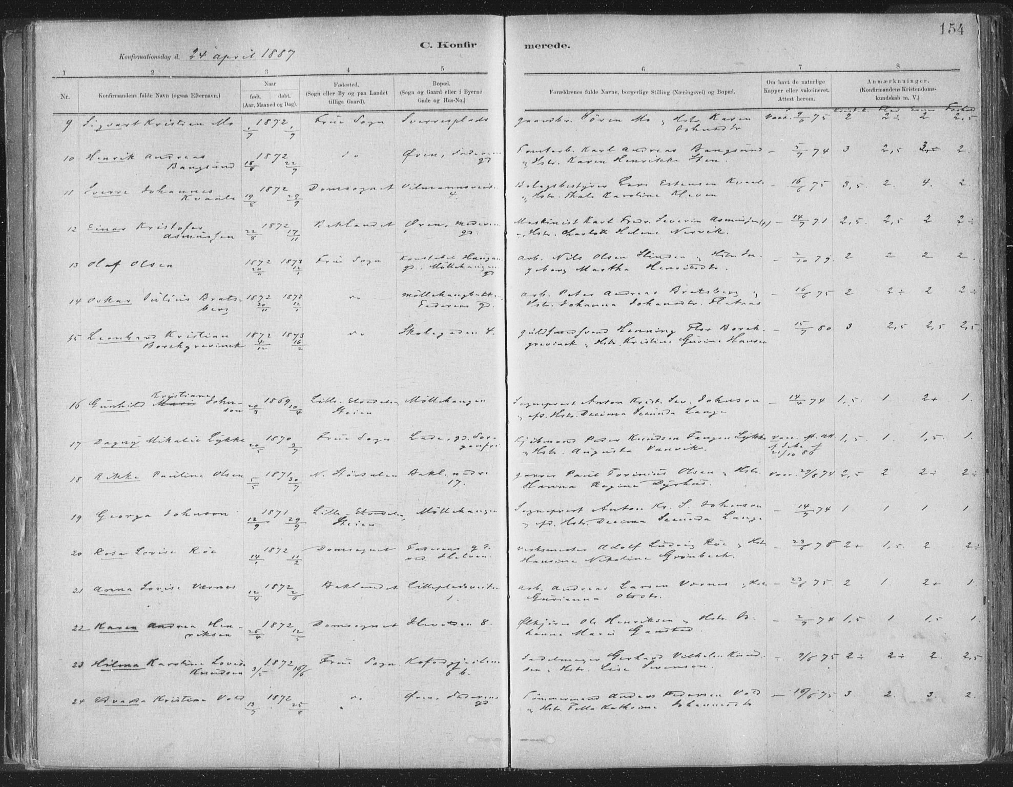 Ministerialprotokoller, klokkerbøker og fødselsregistre - Sør-Trøndelag, SAT/A-1456/603/L0162: Ministerialbok nr. 603A01, 1879-1895, s. 154