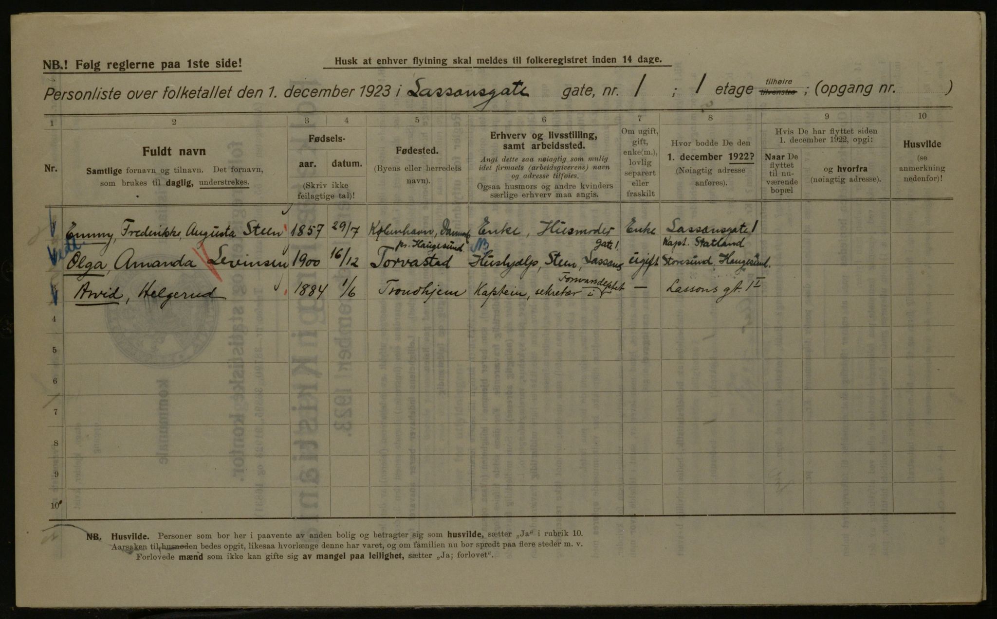 OBA, Kommunal folketelling 1.12.1923 for Kristiania, 1923, s. 63469