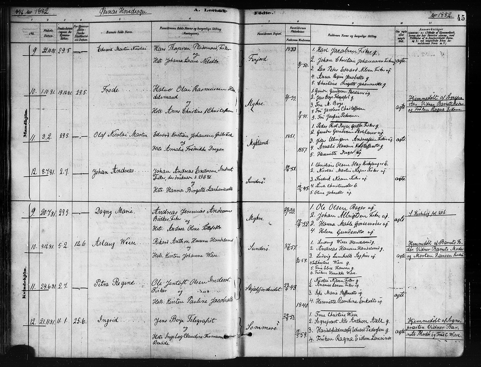 Ministerialprotokoller, klokkerbøker og fødselsregistre - Nordland, AV/SAT-A-1459/893/L1335: Ministerialbok nr. 893A08 /1, 1878-1884, s. 45