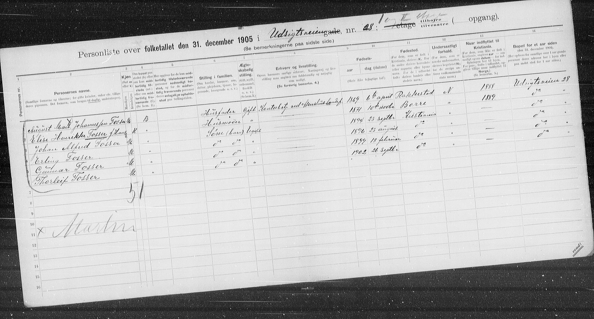 OBA, Kommunal folketelling 31.12.1905 for Kristiania kjøpstad, 1905, s. 62313