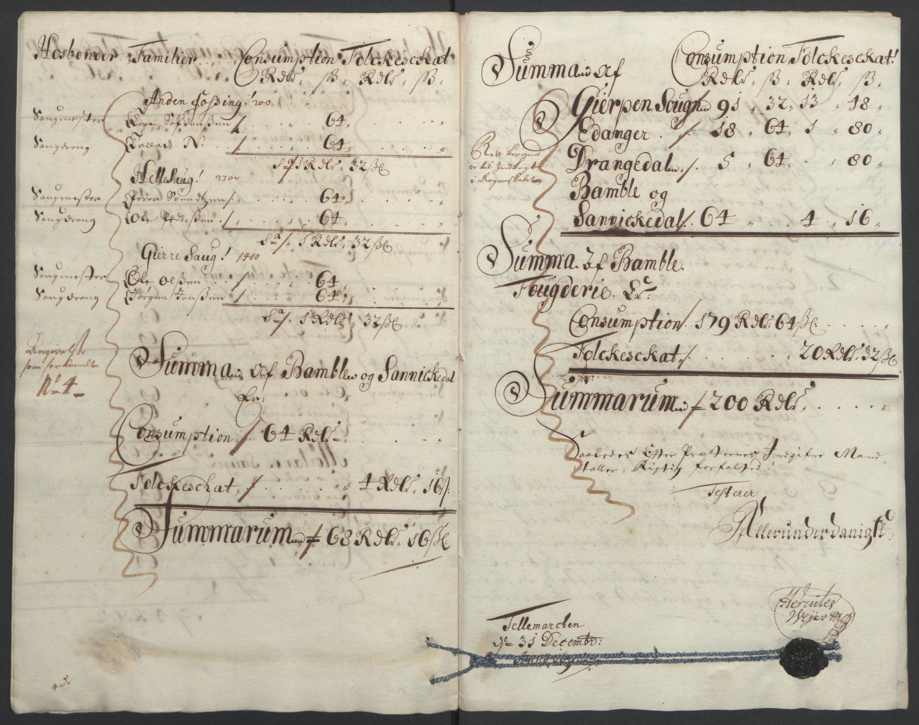 Rentekammeret inntil 1814, Reviderte regnskaper, Fogderegnskap, AV/RA-EA-4092/R36/L2093: Fogderegnskap Øvre og Nedre Telemark og Bamble, 1695, s. 459