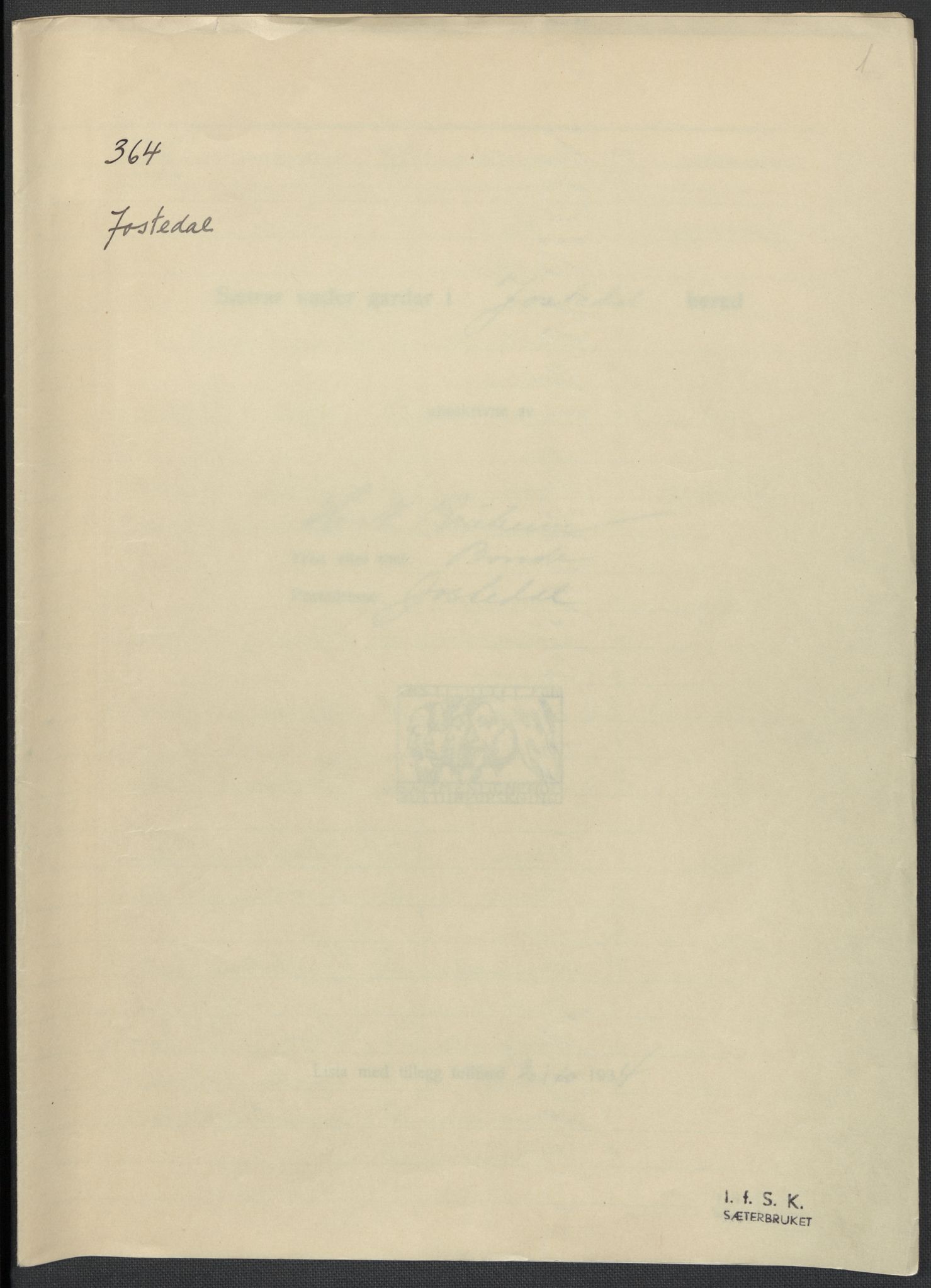 Instituttet for sammenlignende kulturforskning, RA/PA-0424/F/Fc/L0011/0001: Eske B11: / Sogn og Fjordane (perm XXVIII), 1934-1935, s. 1