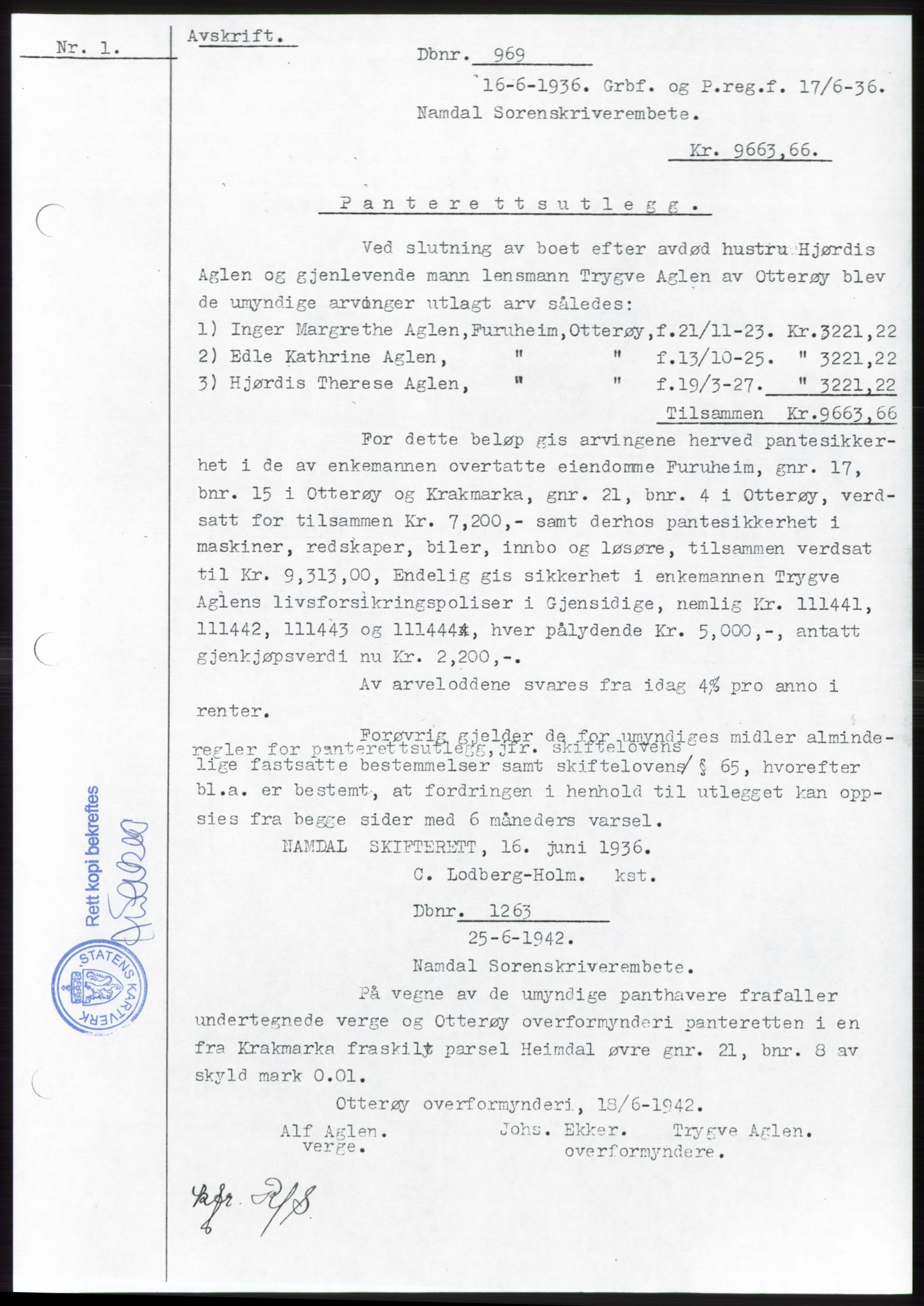 Namdal sorenskriveri, SAT/A-4133/1/2/2C: Pantebok nr. -, 1941-1942, Dagboknr: 1263/1942
