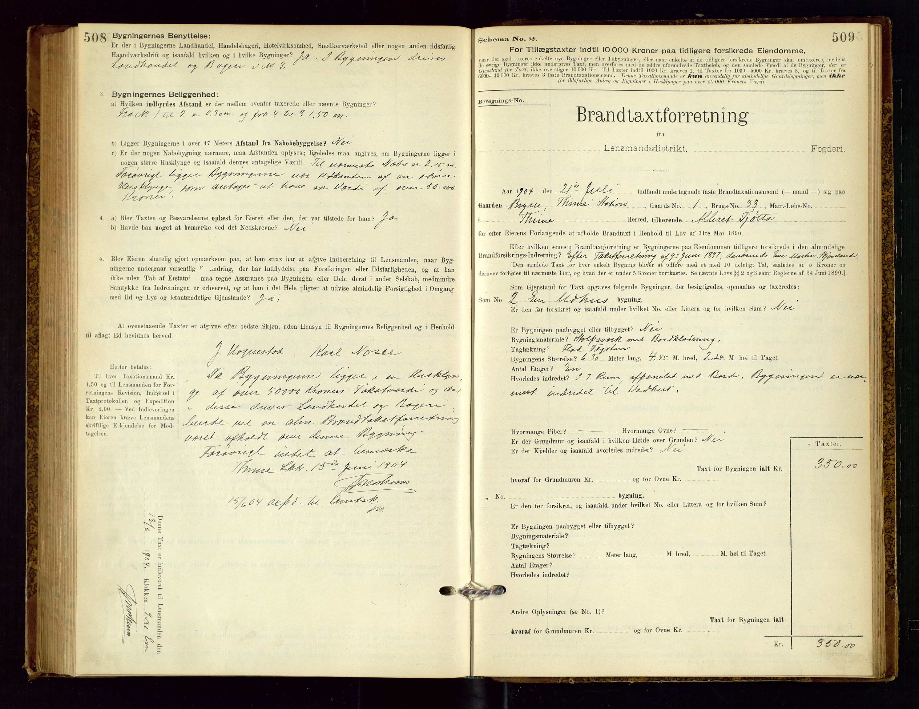 Time lensmannskontor, SAST/A-100420/Gob/L0001: Branntakstprotokoll, 1896-1914, s. 508-509